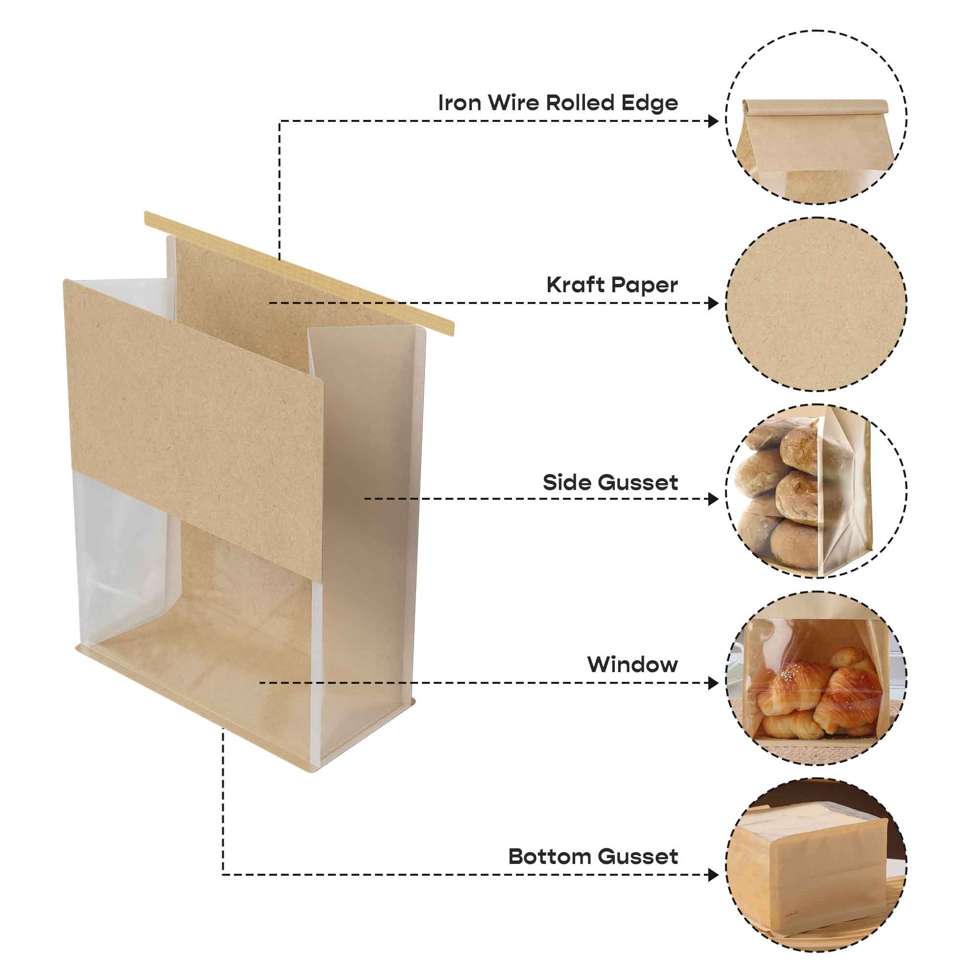 Customizable Cotton Paper Open Top Bakery Bags with Tin Tie Customizable Cotton Paper Open Top Bakery Bags with Tin Tie