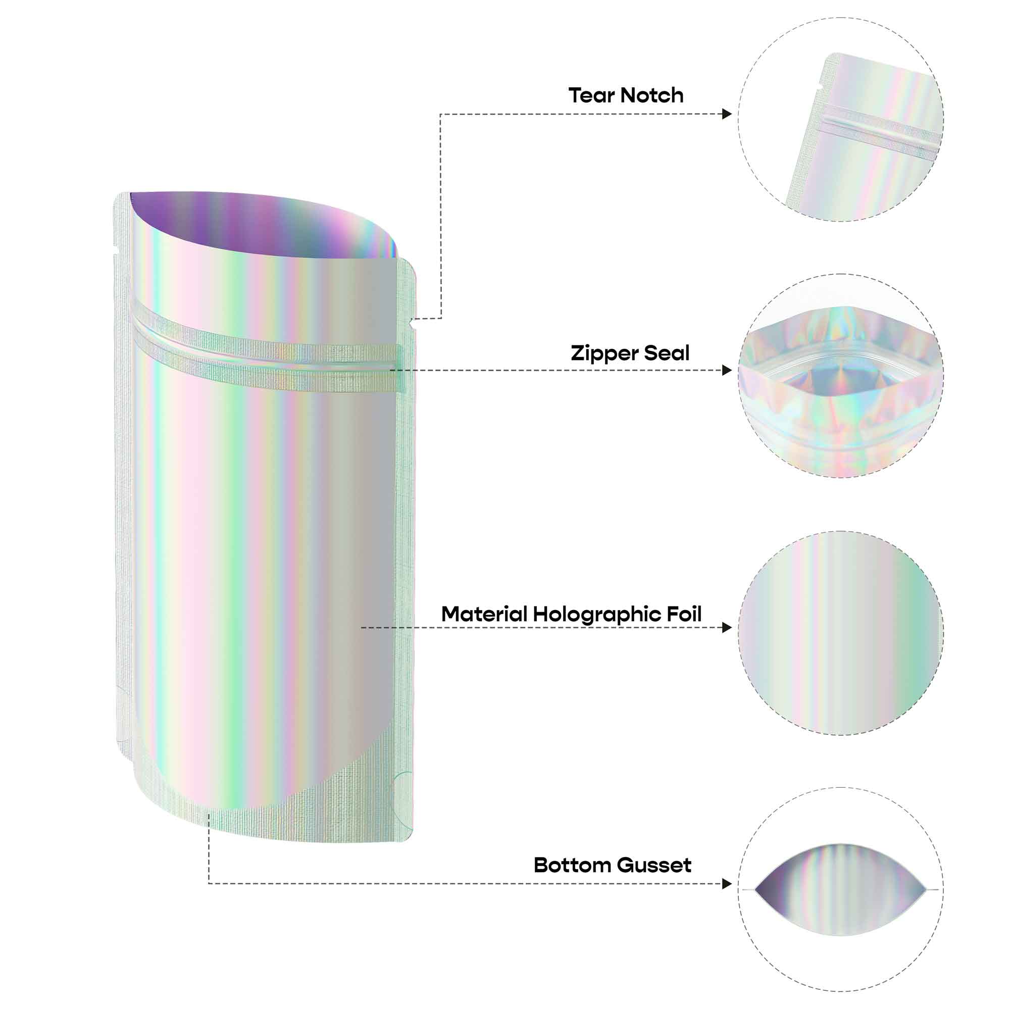 Customizable Diamond Holographic Stand Up Zipper Seal Customizable Diamond Holographic Stand Up Zipper Seal