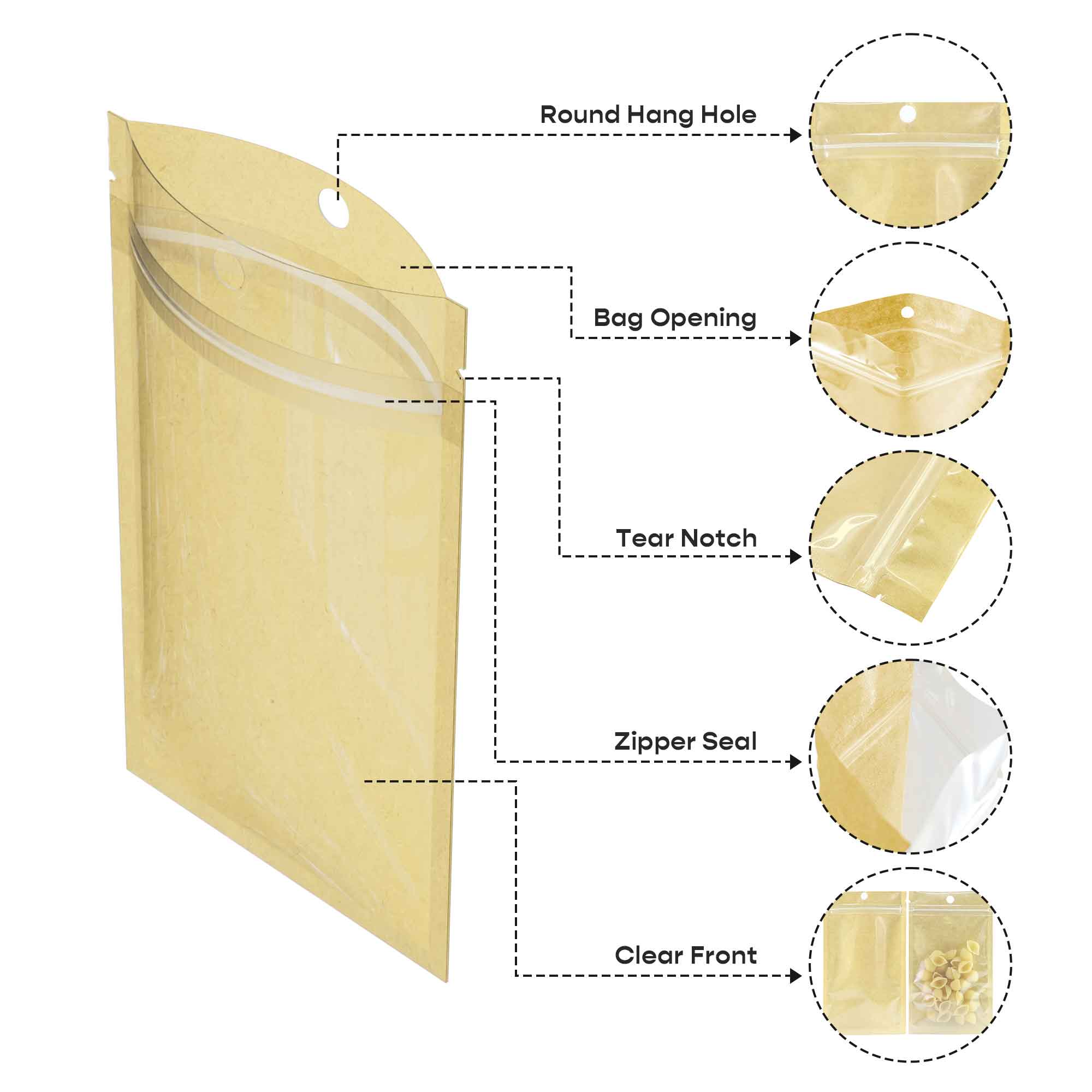 Customizable Glossy Half Clear Kraft Flat Zipper Seal Bags Customizable Glossy Half Clear Kraft Flat Zipper Seal Bags