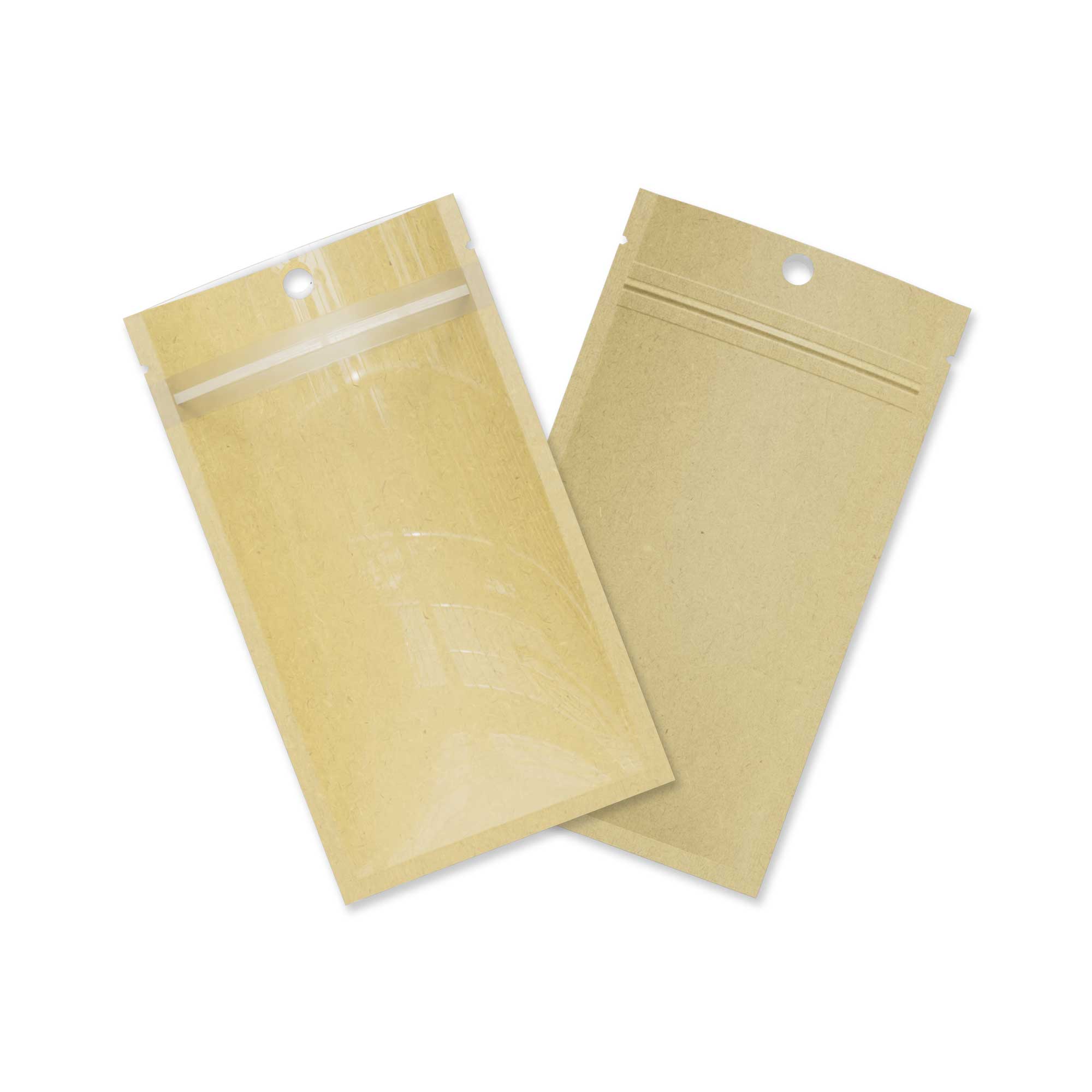 Customizable Glossy Half Clear Krafty Brown Flat Zipper Seal