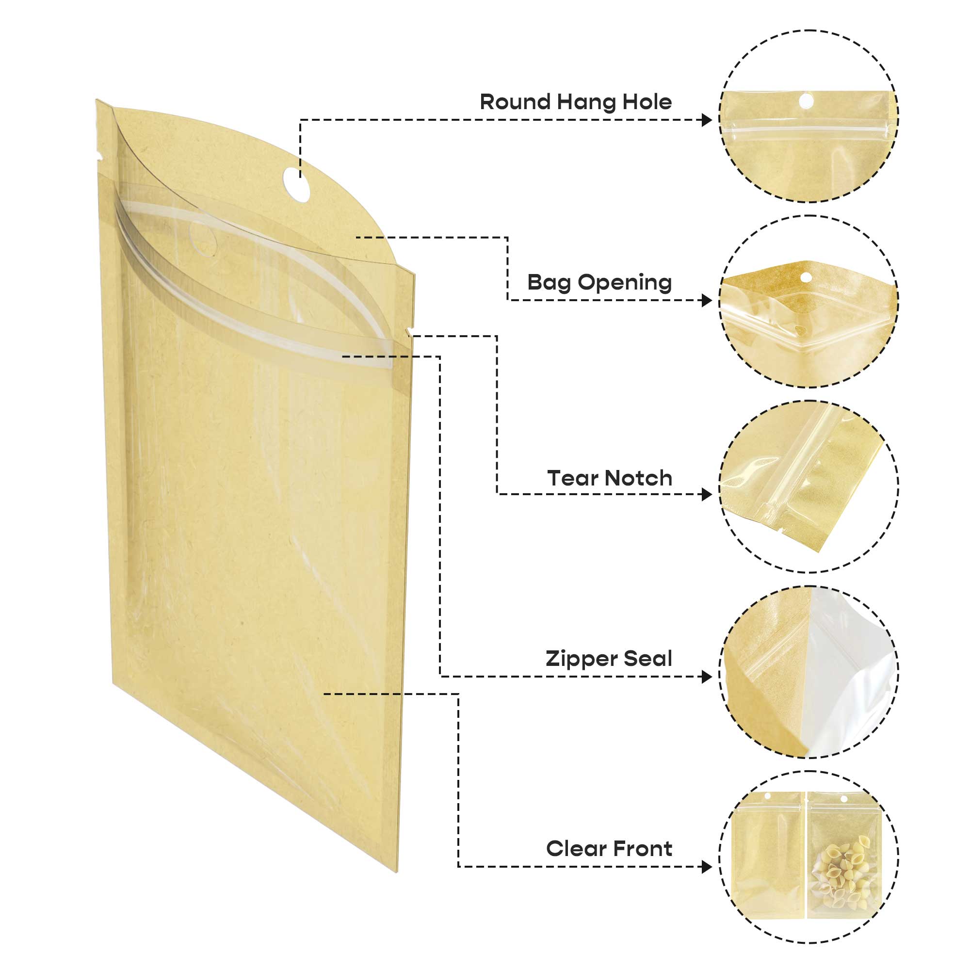 Customizable Glossy Half Clear Krafty Brown Flat Zipper Seal Customizable Glossy Half Clear Krafty Brown Flat Zipper Seal
