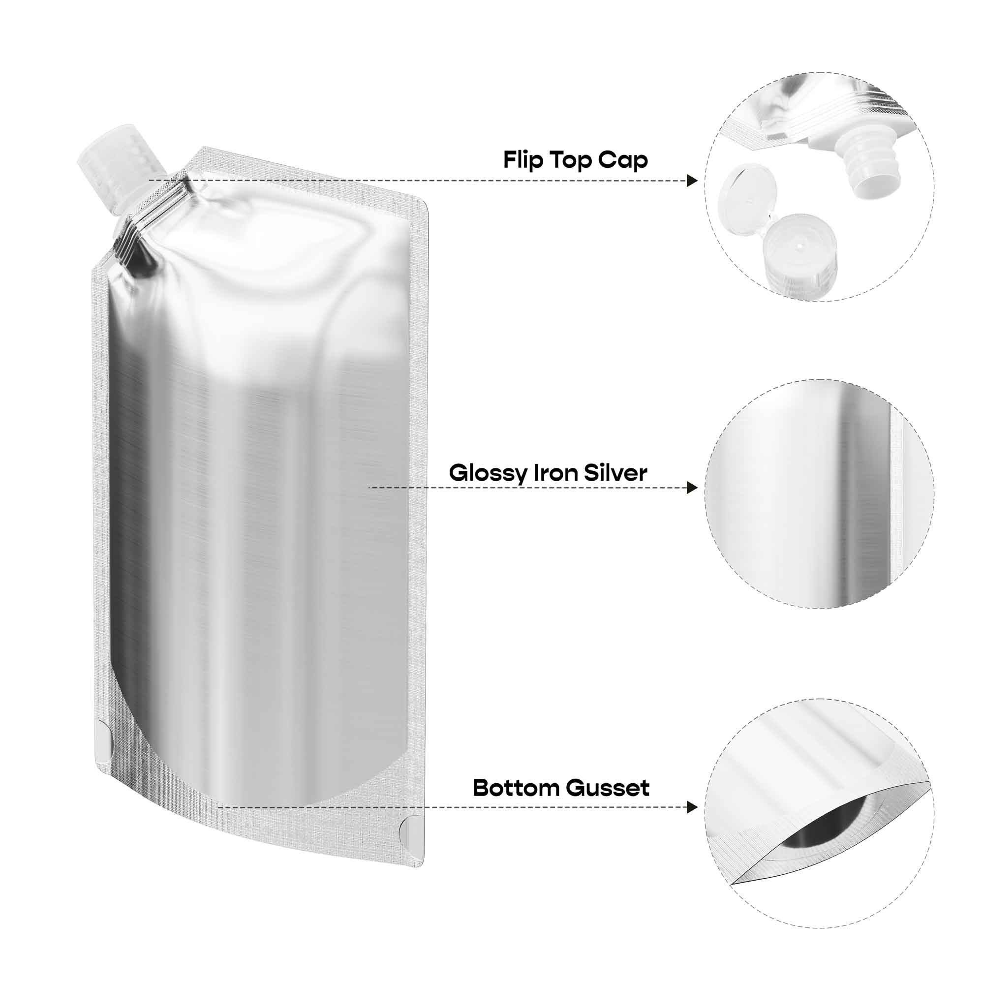 Customizable Glossy Iron Silver Bottle Pouch with Corner Customizable Glossy Iron Silver Bottle Pouch with Corner