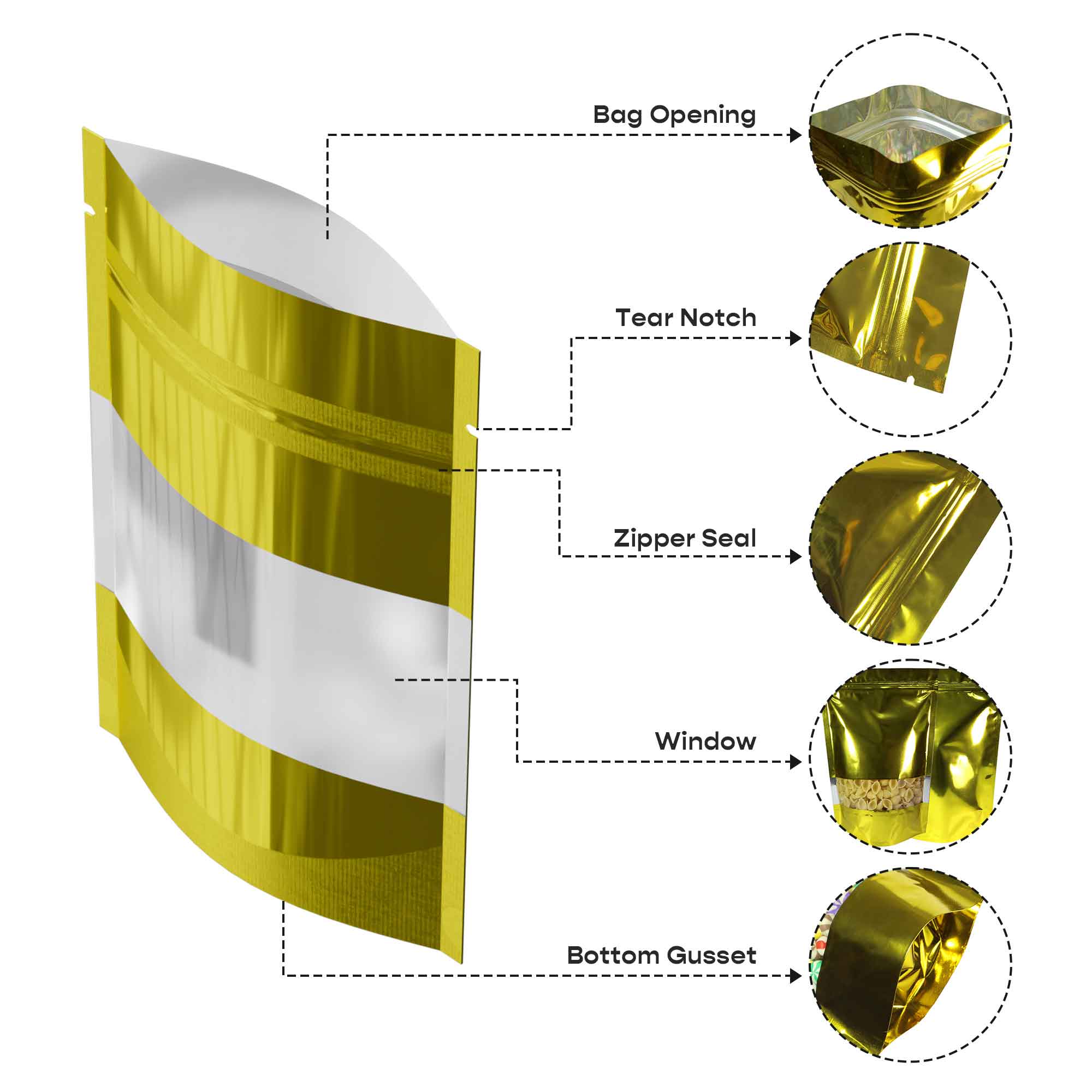 Customizable Glossy Metallic Foil with Transparent Window Customizable Glossy Metallic Foil with Transparent Window