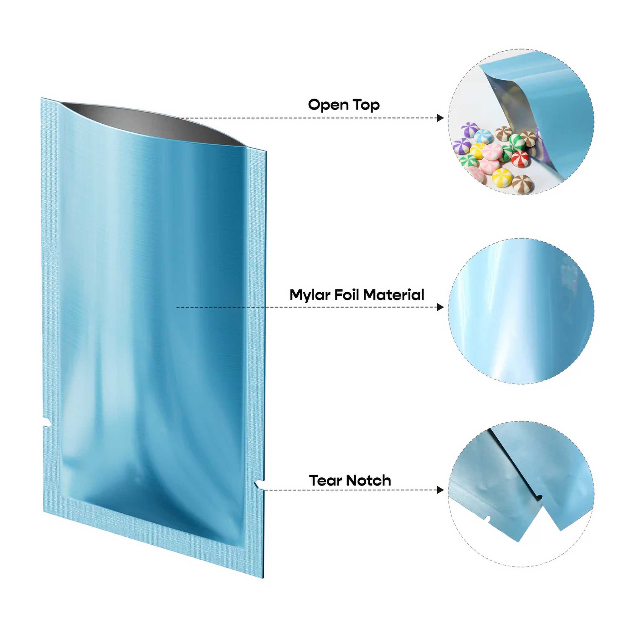 Customizable Glossy Mylar Foil Open Top Bags Customizable Glossy Mylar Foil Open Top Bags