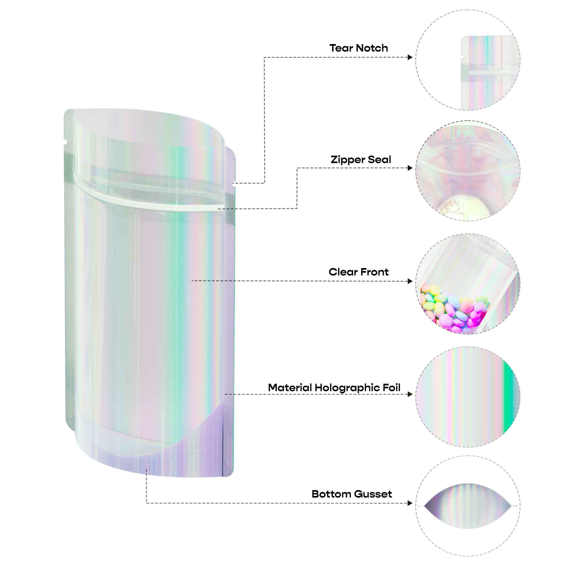 Customizable Half Diamond Holographic Stand Up Zipper Seal Customizable Half Diamond Holographic Stand Up Zipper Seal