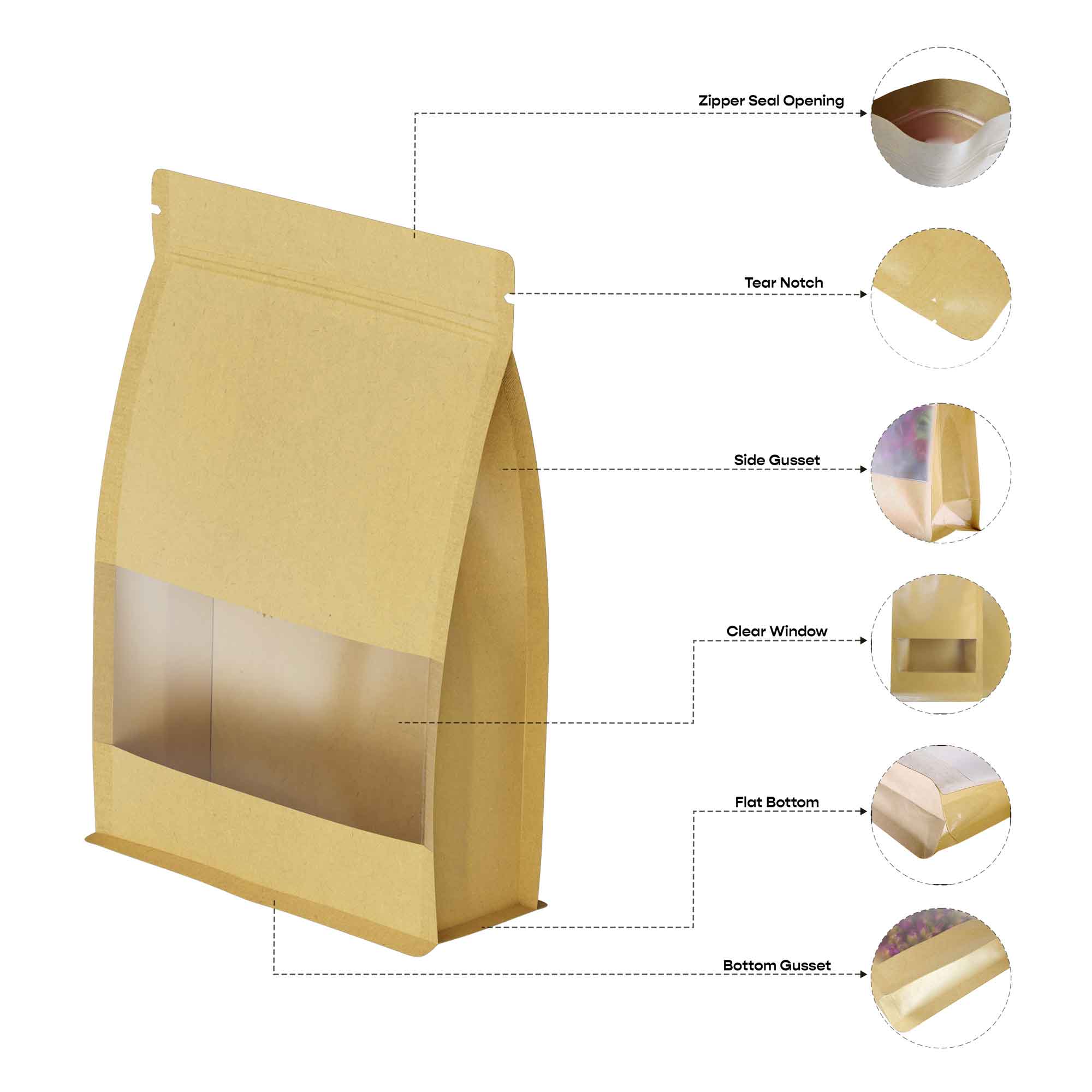 Customizable Kraft Paper Side Gusset with Translucent Window Customizable Kraft Paper Side Gusset with Translucent Window