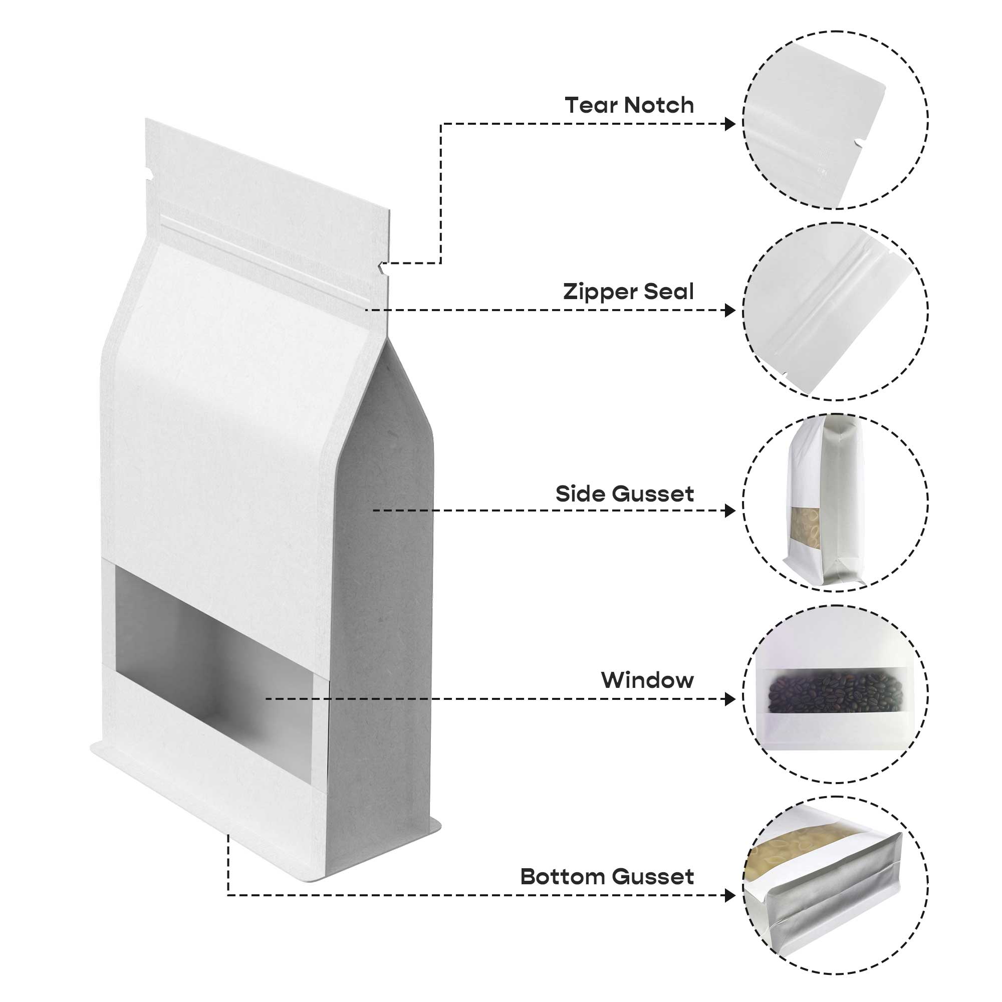 Customizable Kraft Parchment White Paper Side Gusset with Customizable Kraft Parchment White Paper Side Gusset with