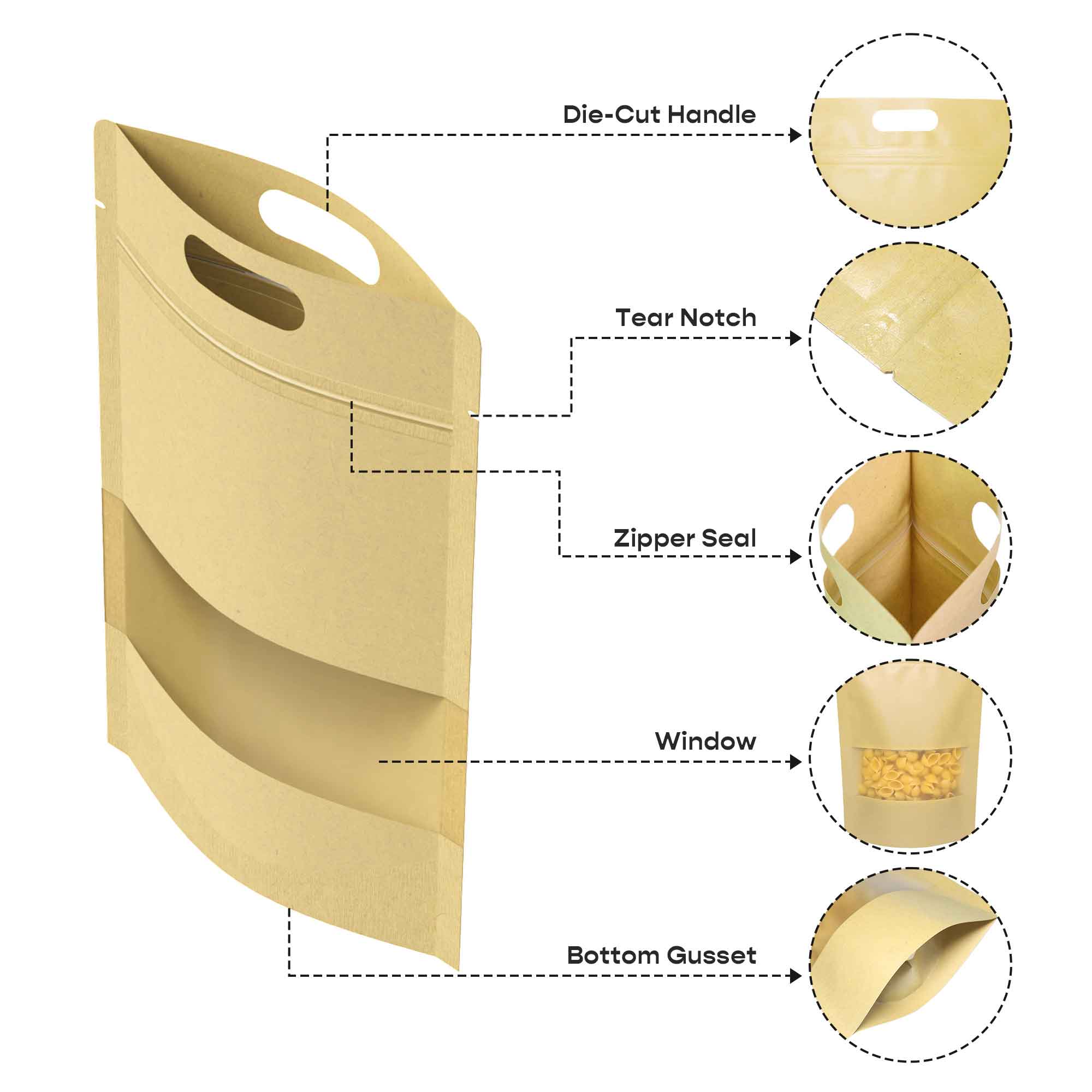Customizable Krafty Brown Translucent Window Stand Up Zipper Customizable Krafty Brown Translucent Window Stand Up Zipper
