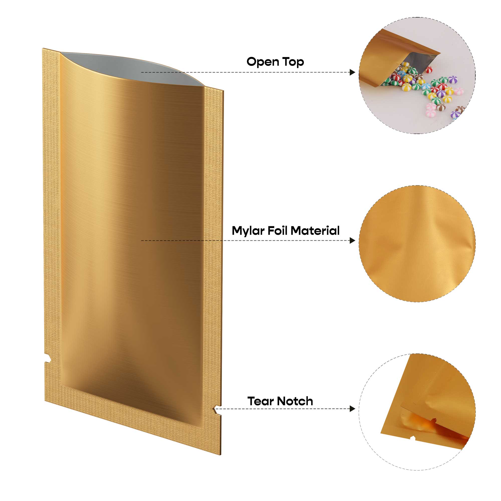 Customizable Matte Mylar Foil Open Top Bags Customizable Matte Mylar Foil Open Top Bags