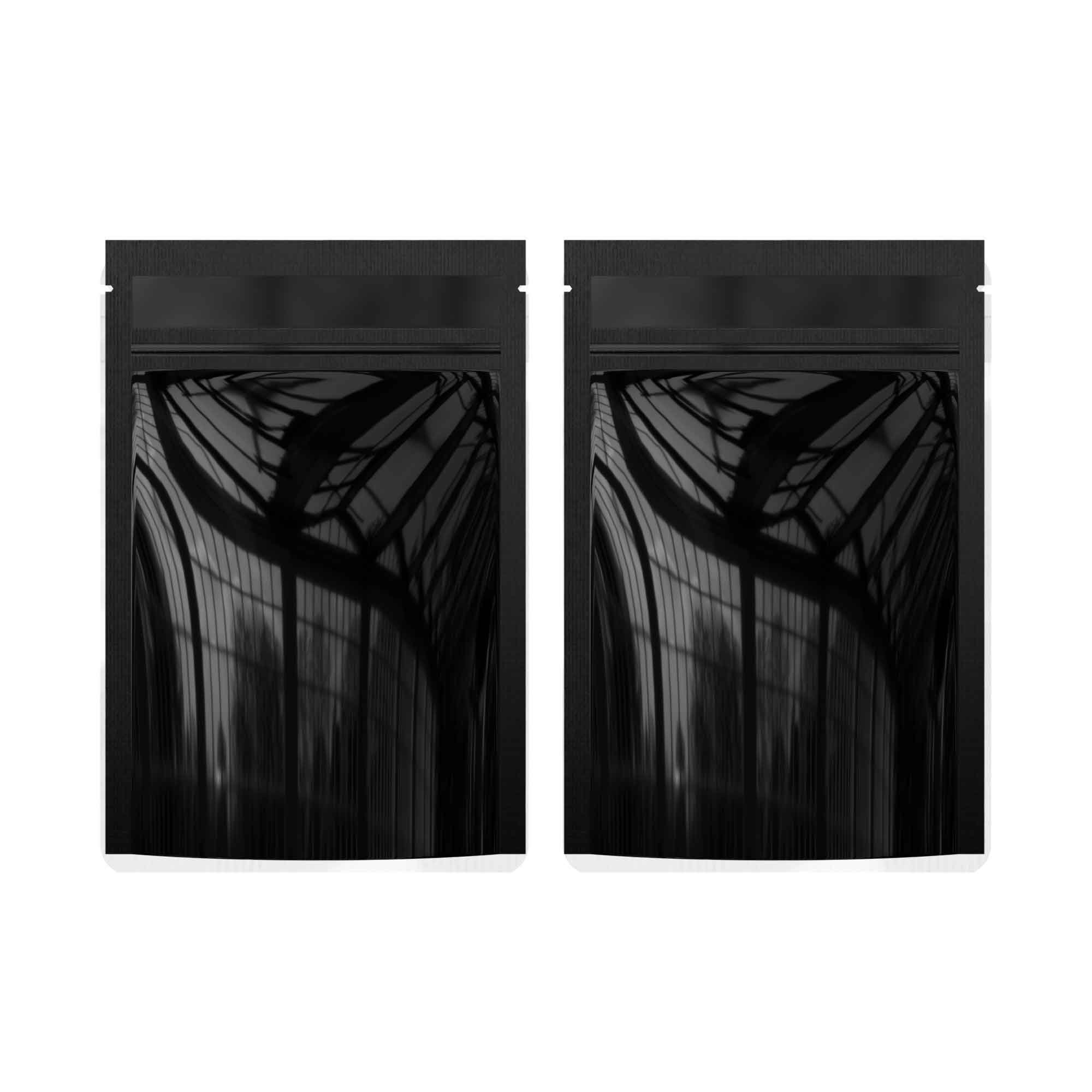 Customizable Mirror Black Open Bottom Mylar Pre-Sealed Top Customizable Mirror Black Open Bottom Mylar Pre-Sealed Top