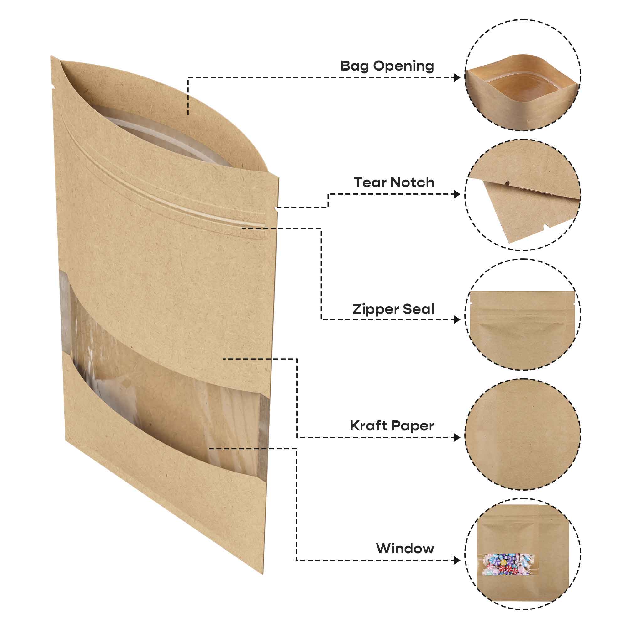 Customizable Vintage Brown Kraft Clear Slit Window Flat Customizable Vintage Brown Kraft Clear Slit Window Flat