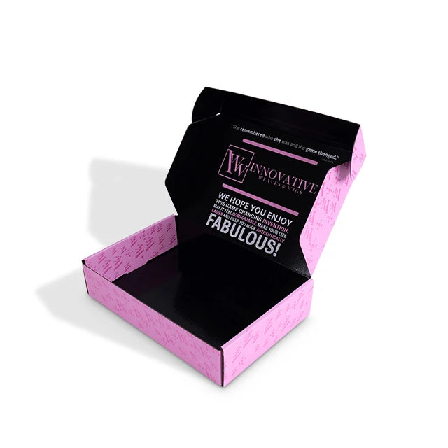 Customized Logo Pink Outside Black Inside Shipping Box for