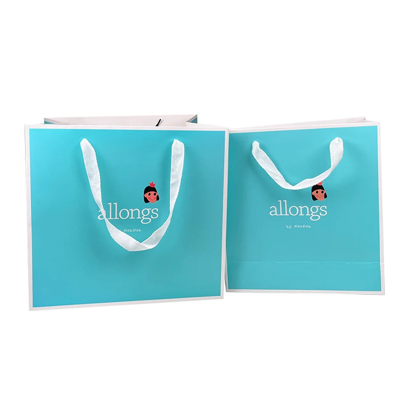 Customized Luxury Blue Art Paper Gift Bag with Ribbon Customized Luxury Blue Art Paper Gift Bag with Ribbon