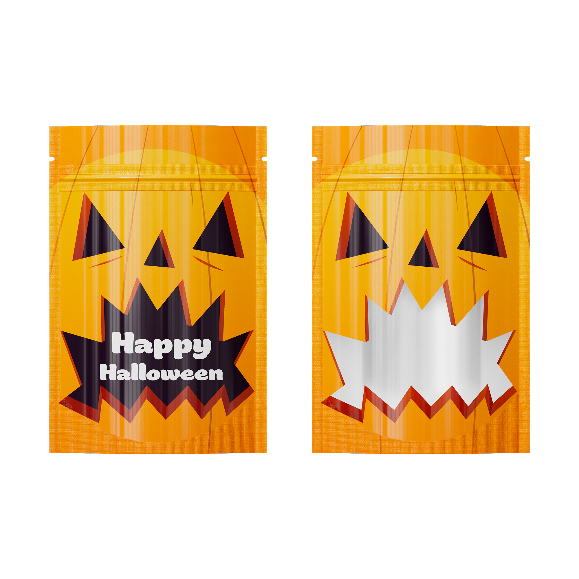 Glossy Halloween Orange Pumpkin Designed Mylar Bags