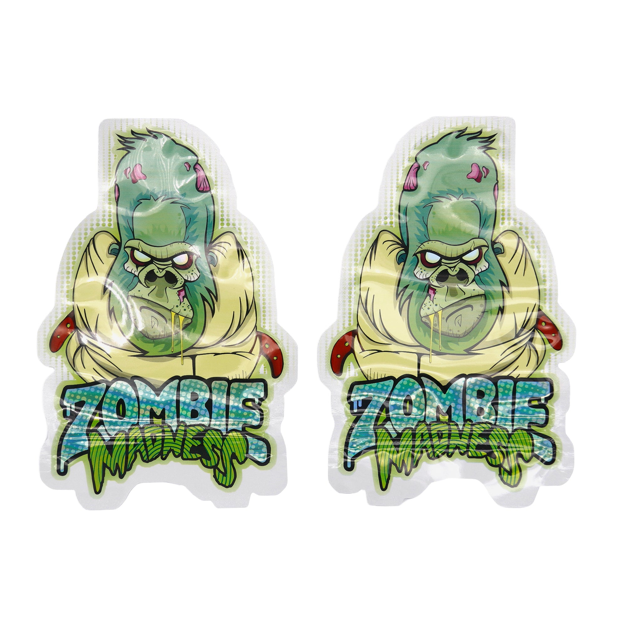 Flat Zipper Bottom Seal Bags – Holographic Gorilla Zombie
