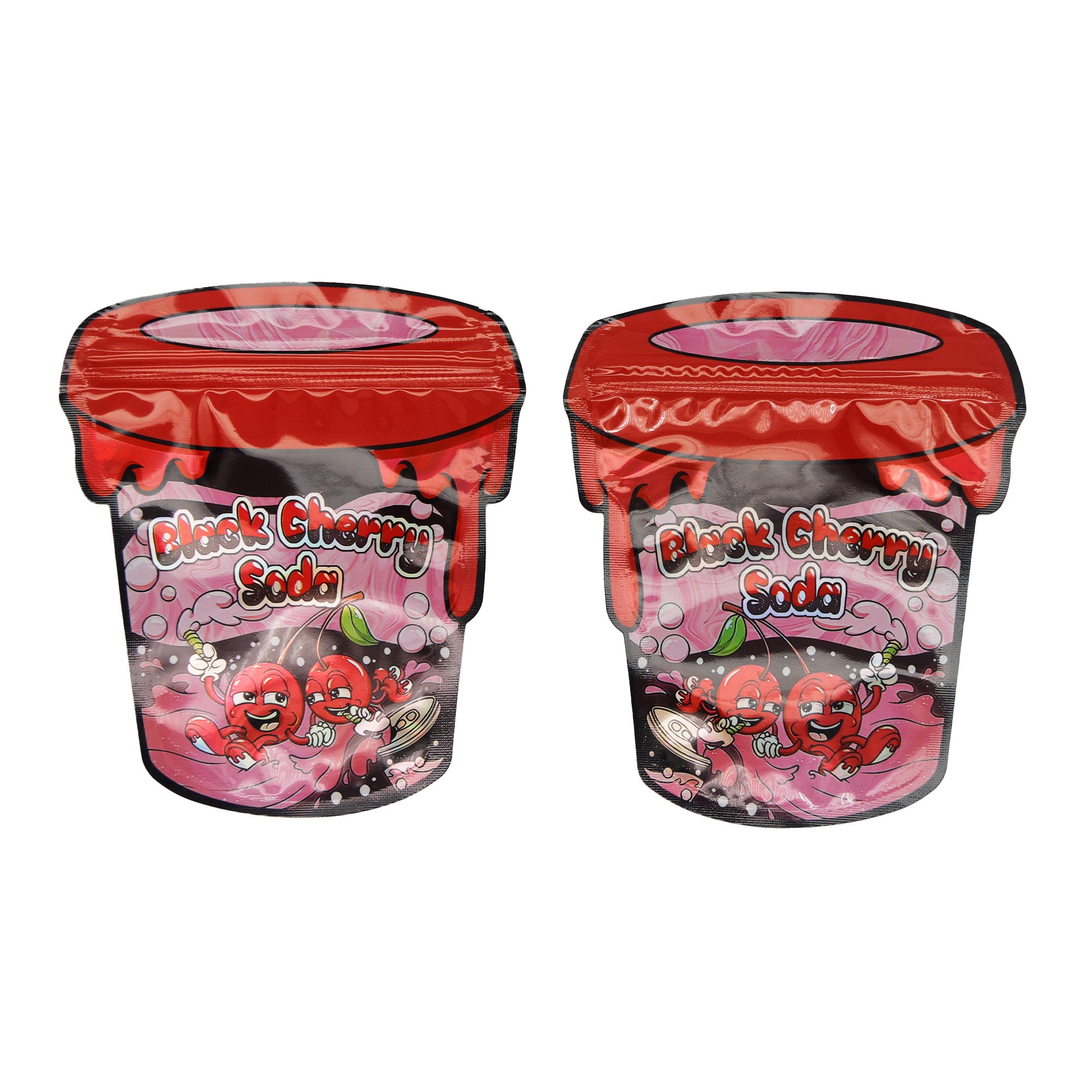 Flat Zipper Seal Bags – Holographic Black Cherry Die Cut Cup Flat Zipper Seal Bags – Holographic Black Cherry Die Cut Cup