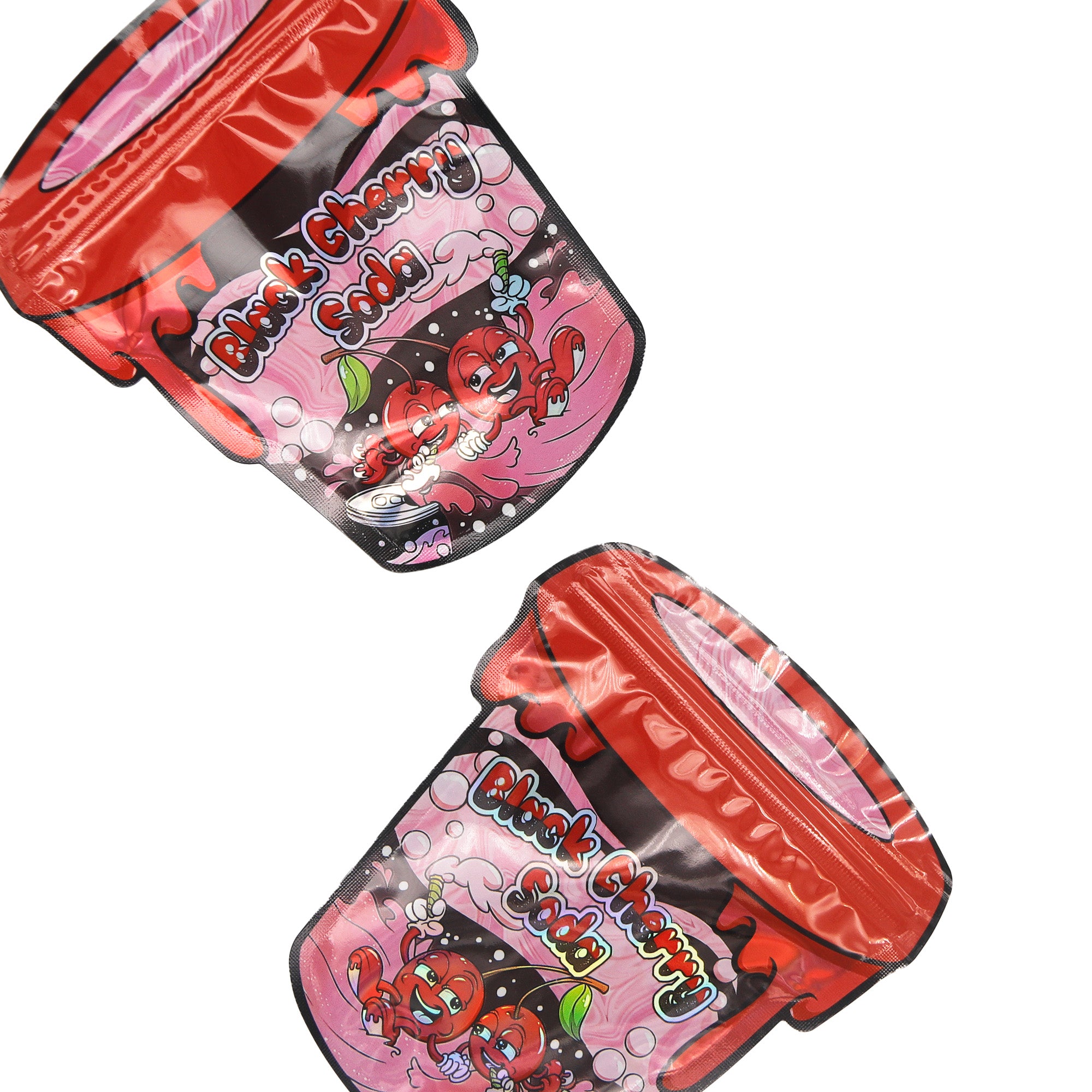 Flat Zipper Seal Bags – Holographic Black Cherry Die Cut Cup Flat Zipper Seal Bags – Holographic Black Cherry Die Cut Cup