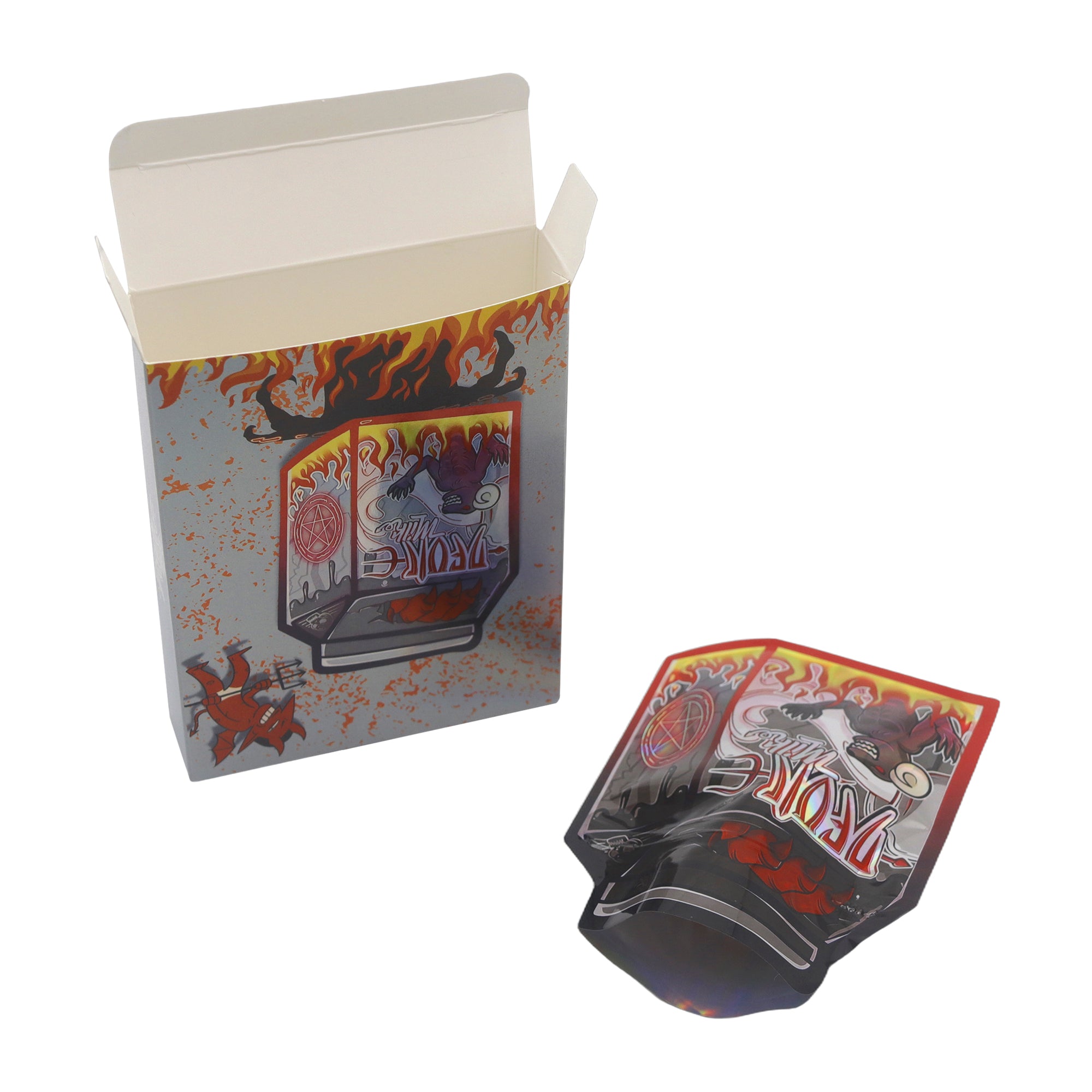Flat Zipper Seal Bags – Holographic Devil Die-Cut Milk Flat Zipper Seal Bags – Holographic Devil Die-Cut Milk