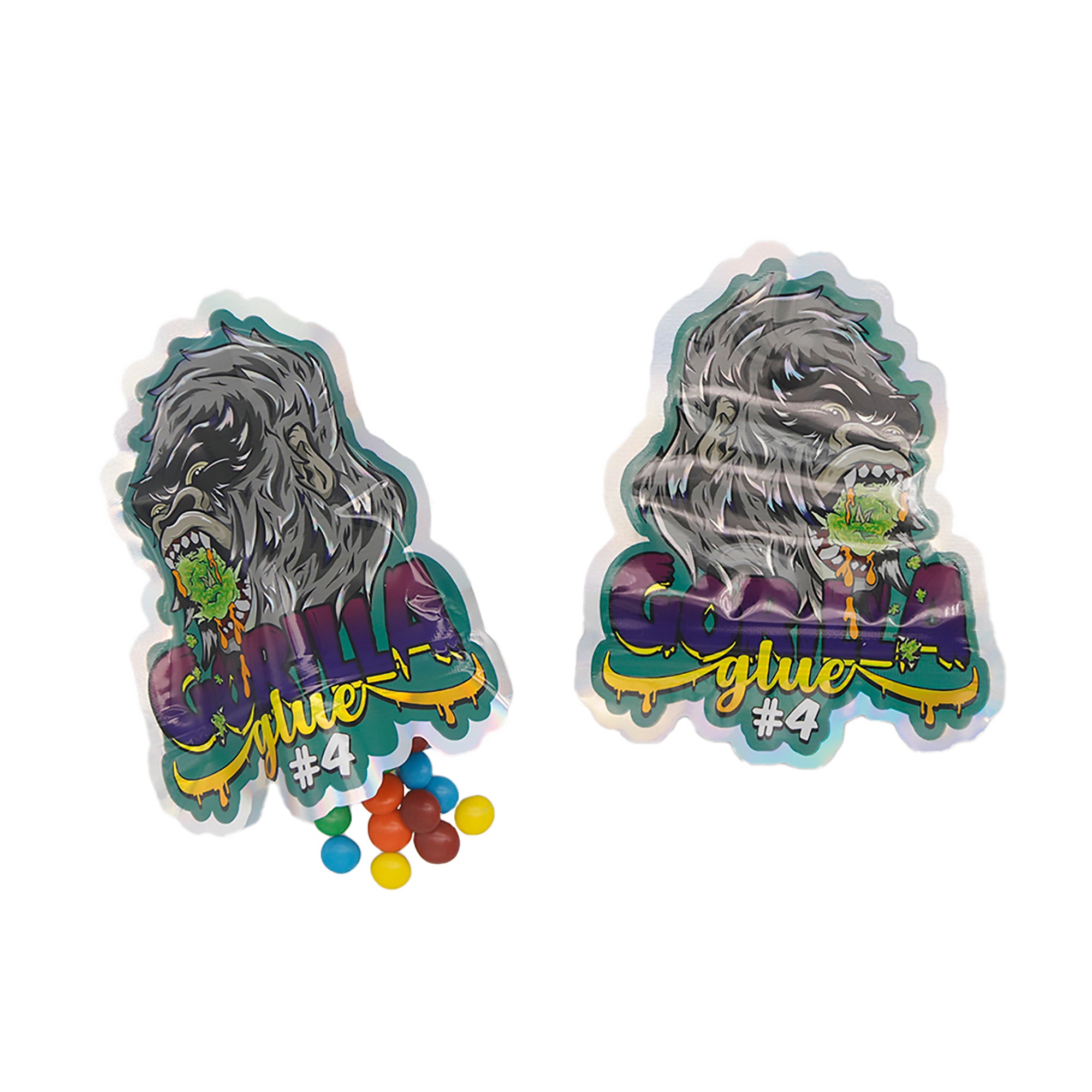Flat Zipper Seal Bags – Holographic Gorilla Die Cut Smell Flat Zipper Seal Bags – Holographic Gorilla Die Cut Smell