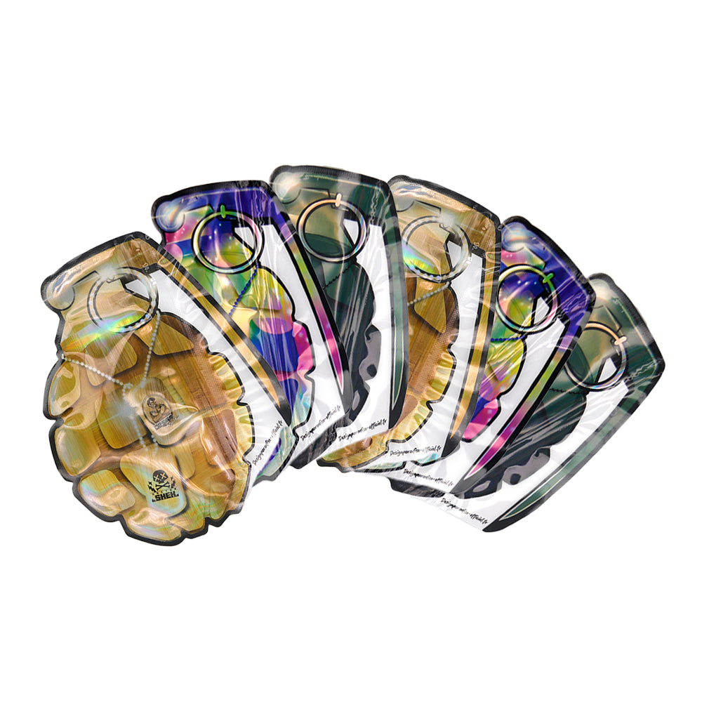 Flat Zipper Seal Bags – Holographic Grenade Die Cut Smell