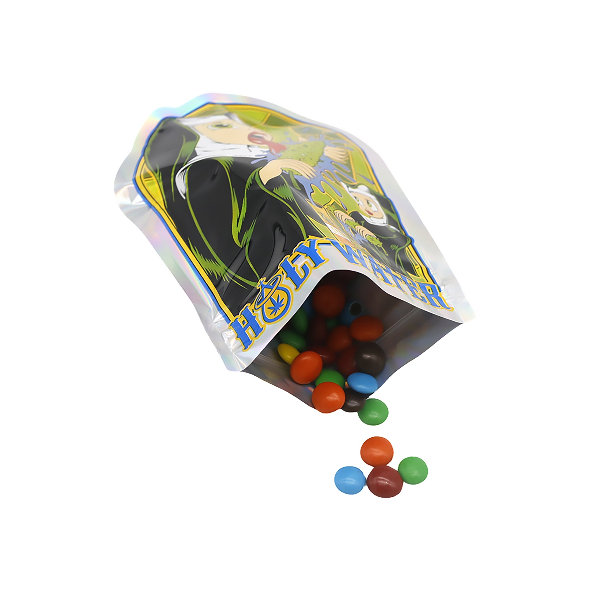 Flat Zipper Seal Bags – Holographic Holy Water Die Cut Smell Flat Zipper Seal Bags – Holographic Holy Water Die Cut Smell