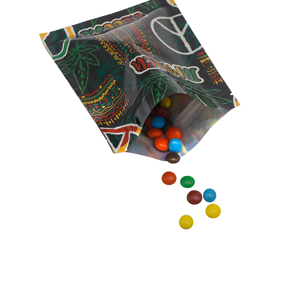 Flat Zipper Seal Bags – Holographic Jamaican Theme Smell Flat Zipper Seal Bags – Holographic Jamaican Theme Smell