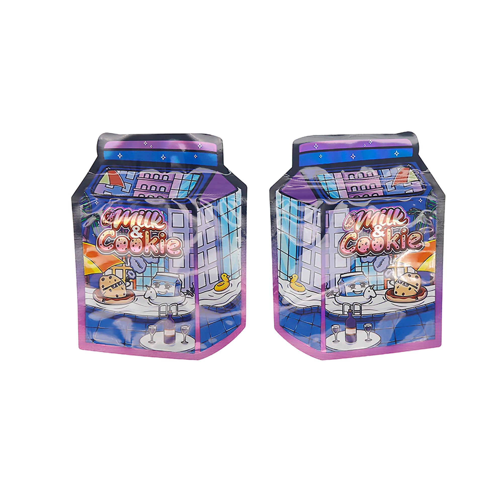 Flat Zipper Seal Bags – Holographic Milk Carton Die-Cut Flat Zipper Seal Bags – Holographic Milk Carton Die-Cut