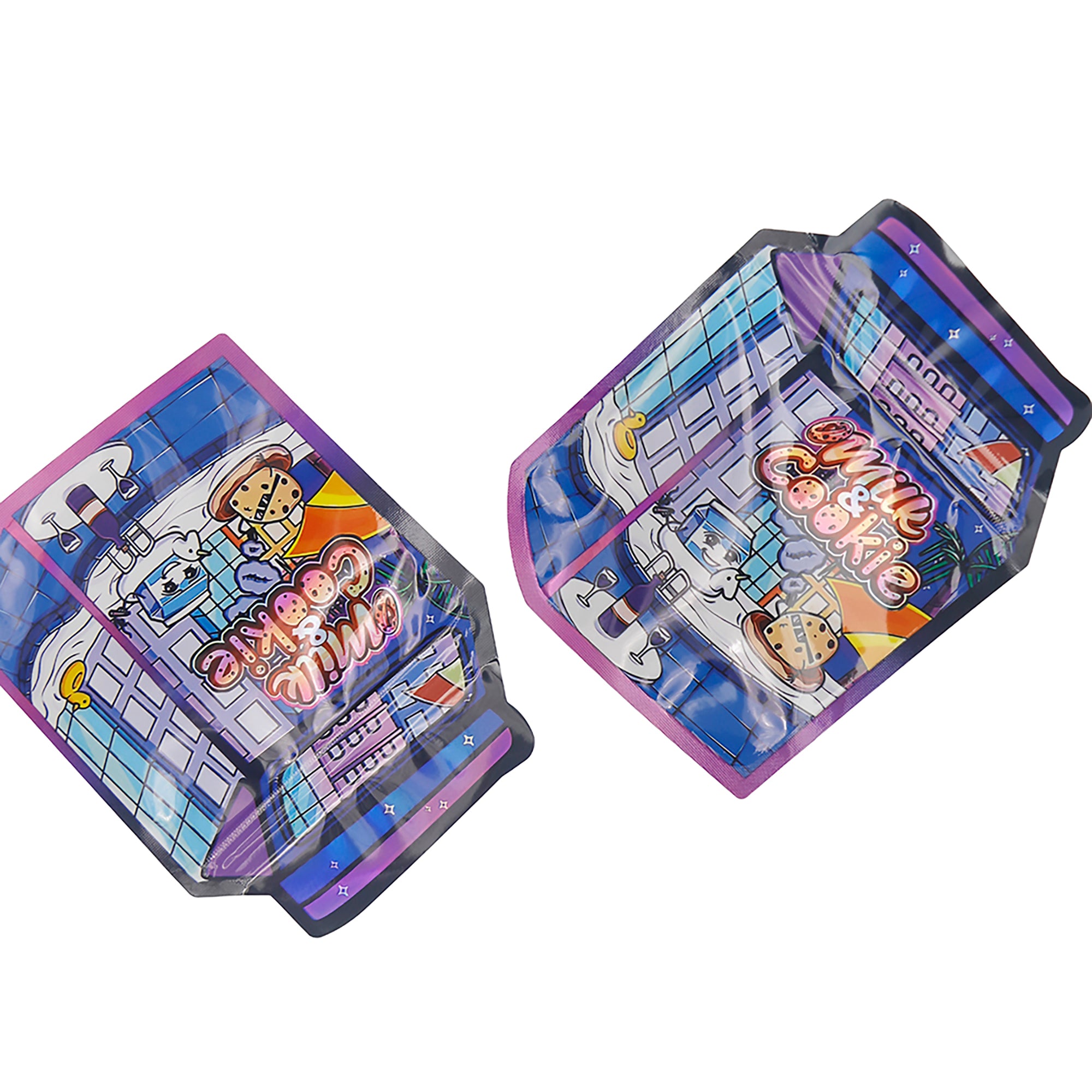 Flat Zipper Seal Bags – Holographic Milk Carton Die-Cut Flat Zipper Seal Bags – Holographic Milk Carton Die-Cut