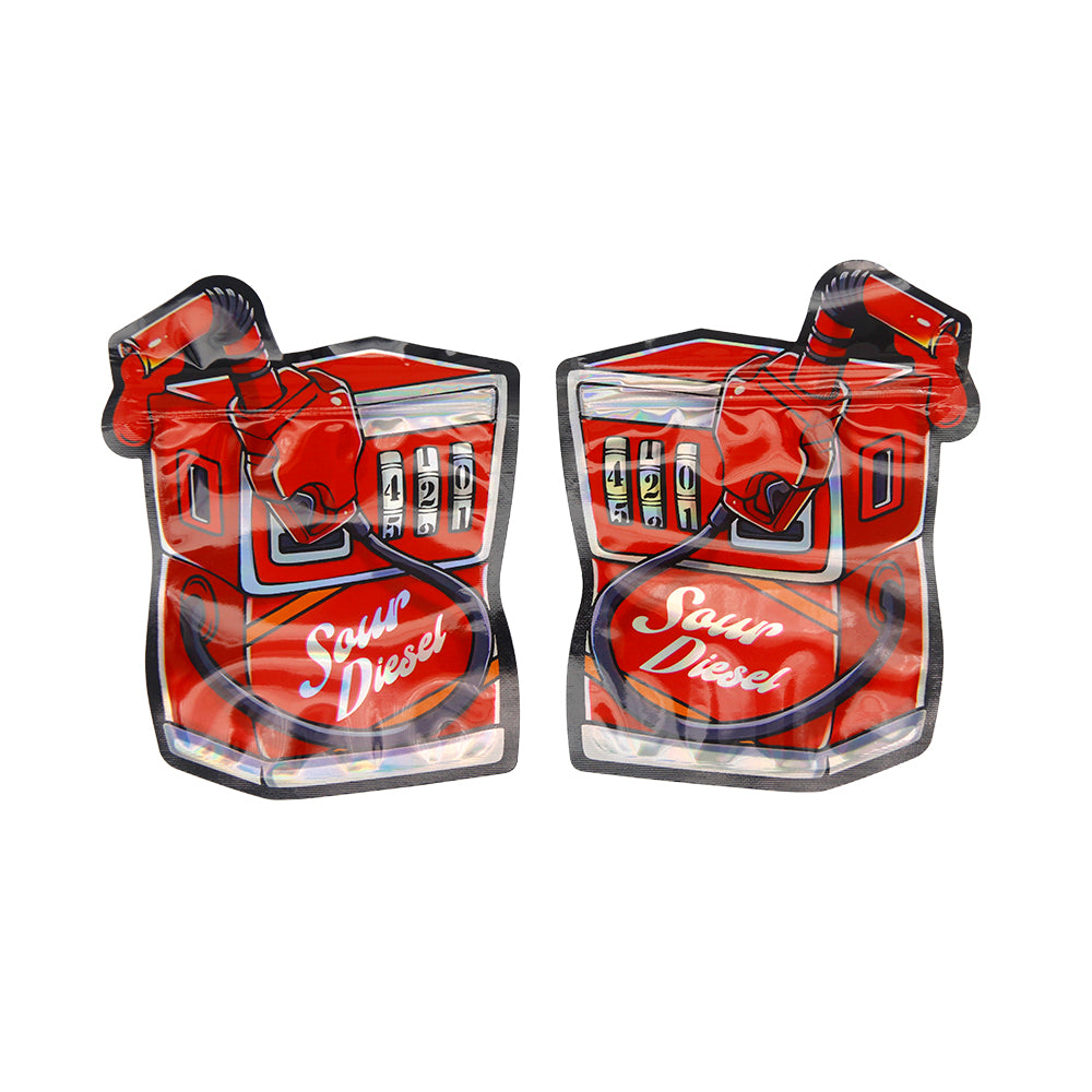 Flat Zipper Seal Bags – Holographic Red Diesel Die-Cut Smell Flat Zipper Seal Bags – Holographic Red Diesel Die-Cut Smell
