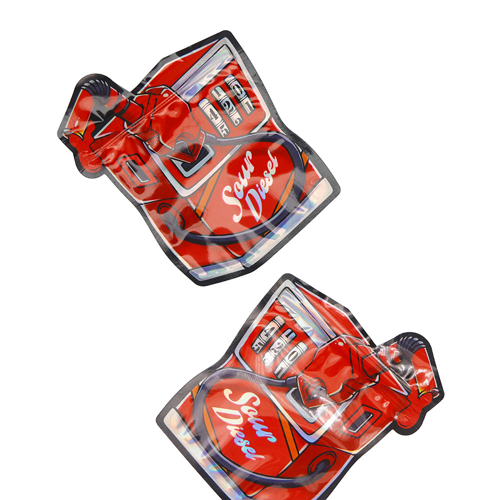 Flat Zipper Seal Bags – Holographic Red Diesel Die-Cut Smell Flat Zipper Seal Bags – Holographic Red Diesel Die-Cut Smell