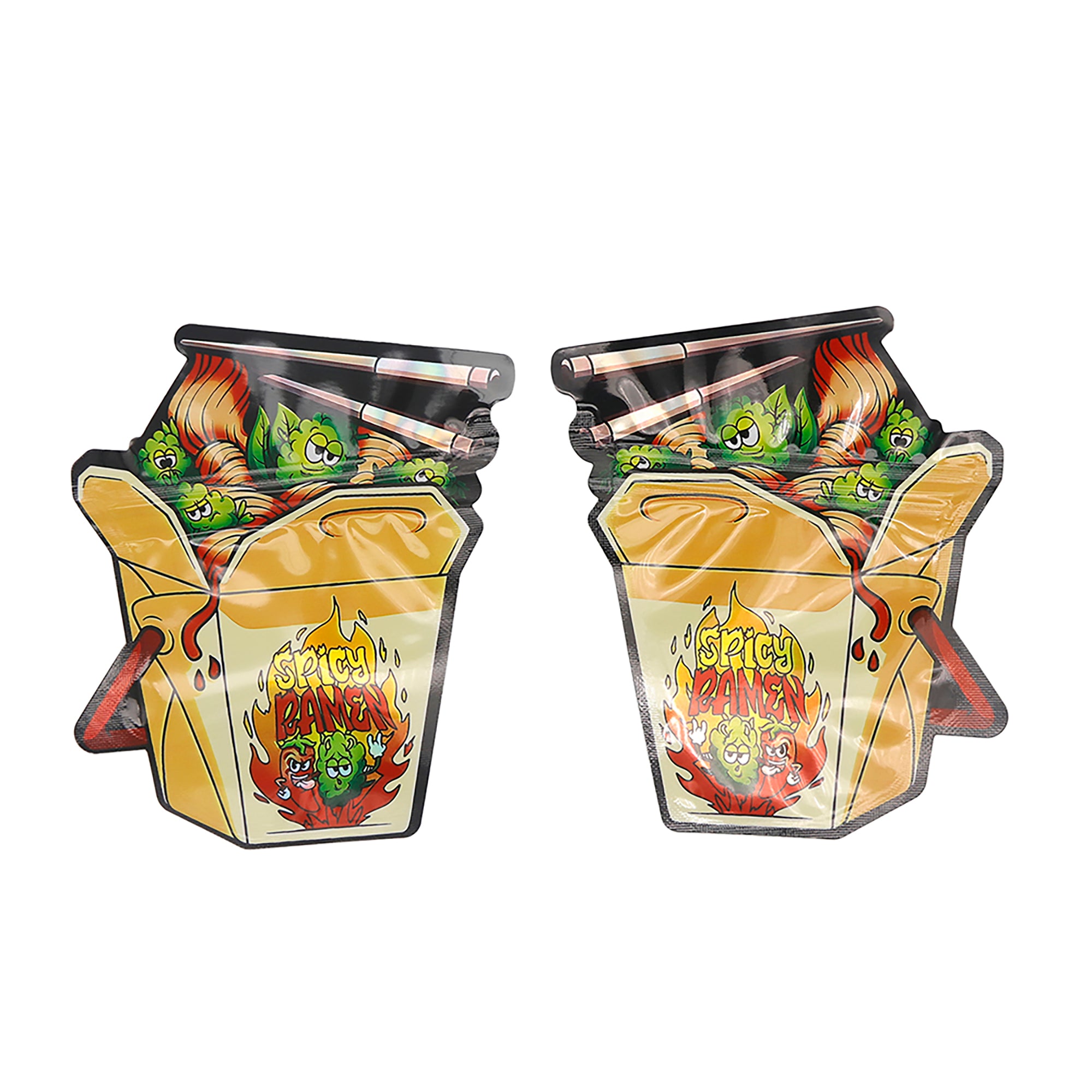 Flat Zipper Seal Bags – Holographic Spicy Ramen Die Cut Take Flat Zipper Seal Bags – Holographic Spicy Ramen Die Cut Take