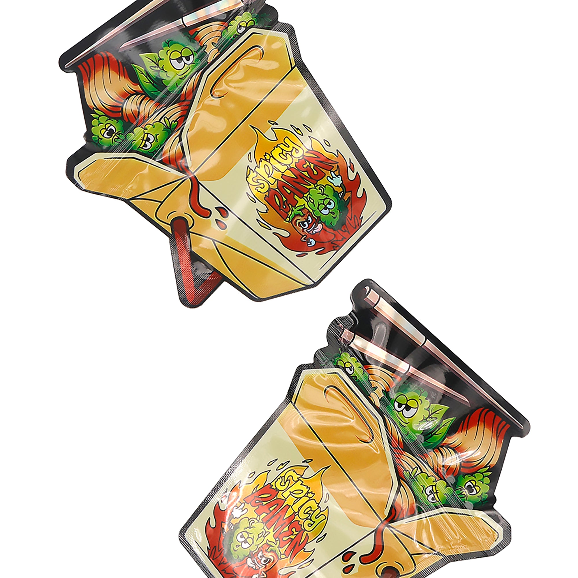 Flat Zipper Seal Bags – Holographic Spicy Ramen Die Cut Take Flat Zipper Seal Bags – Holographic Spicy Ramen Die Cut Take