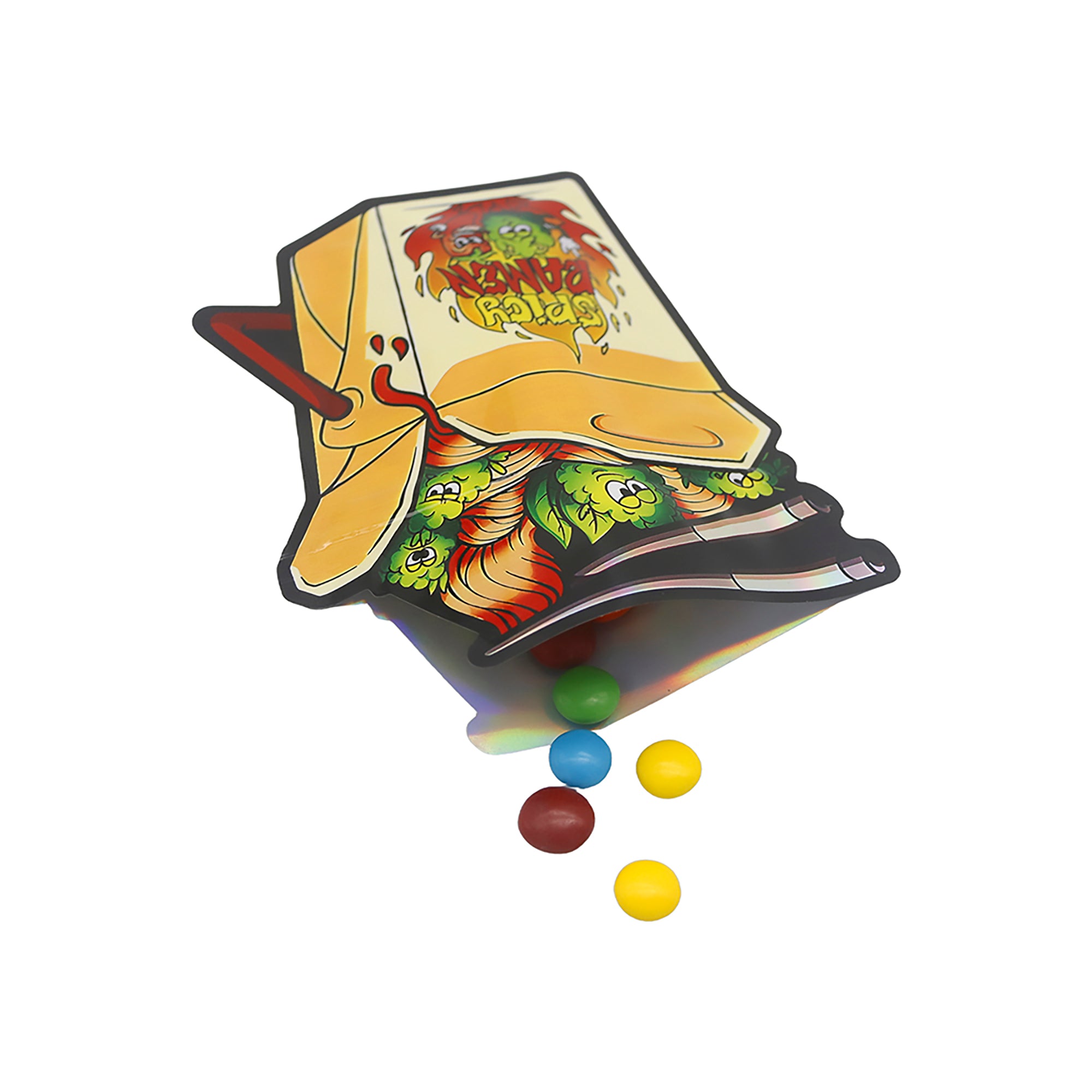 Flat Zipper Seal Bags – Holographic Spicy Ramen Die Cut Take Flat Zipper Seal Bags – Holographic Spicy Ramen Die Cut Take