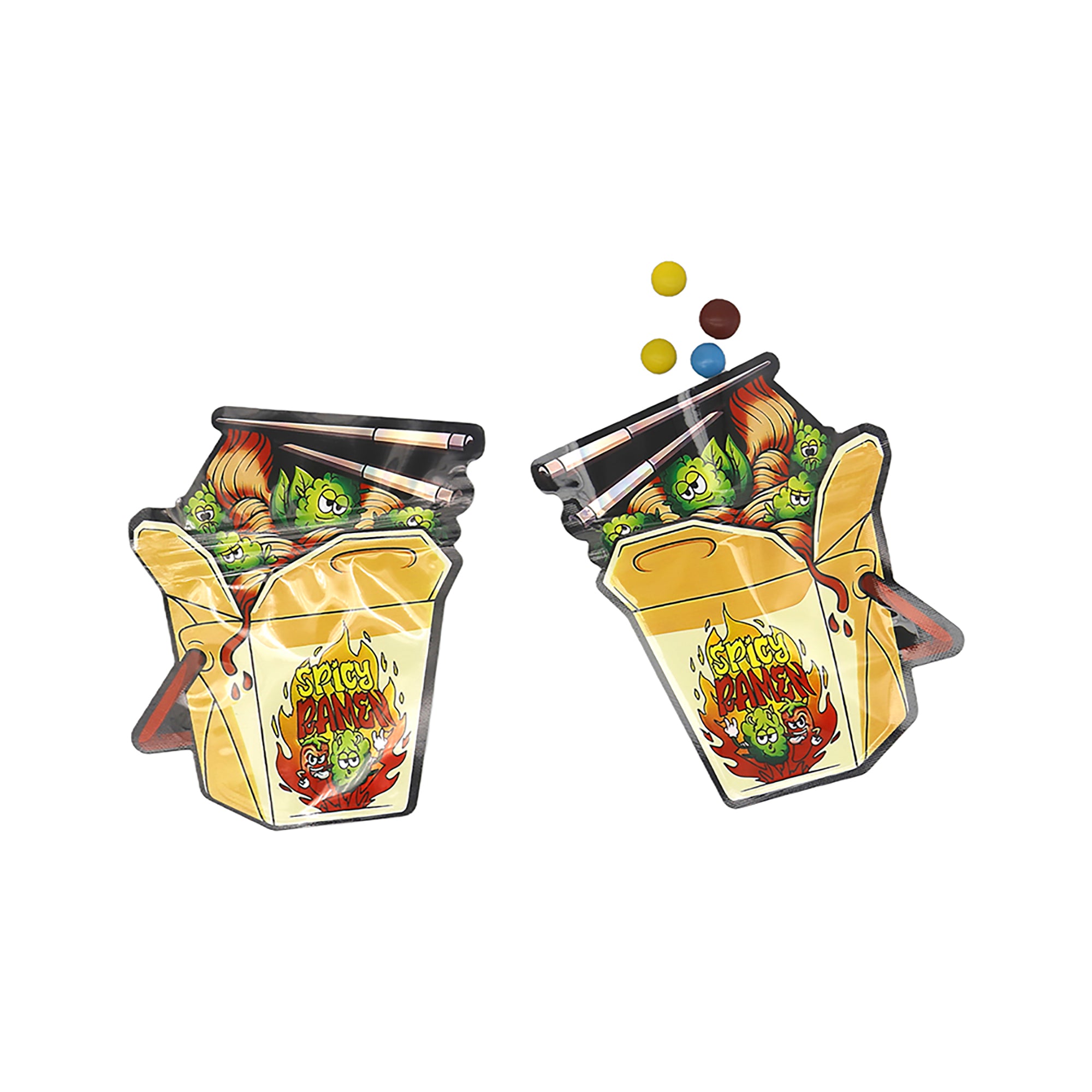 Flat Zipper Seal Bags – Holographic Spicy Ramen Die Cut Take Flat Zipper Seal Bags – Holographic Spicy Ramen Die Cut Take
