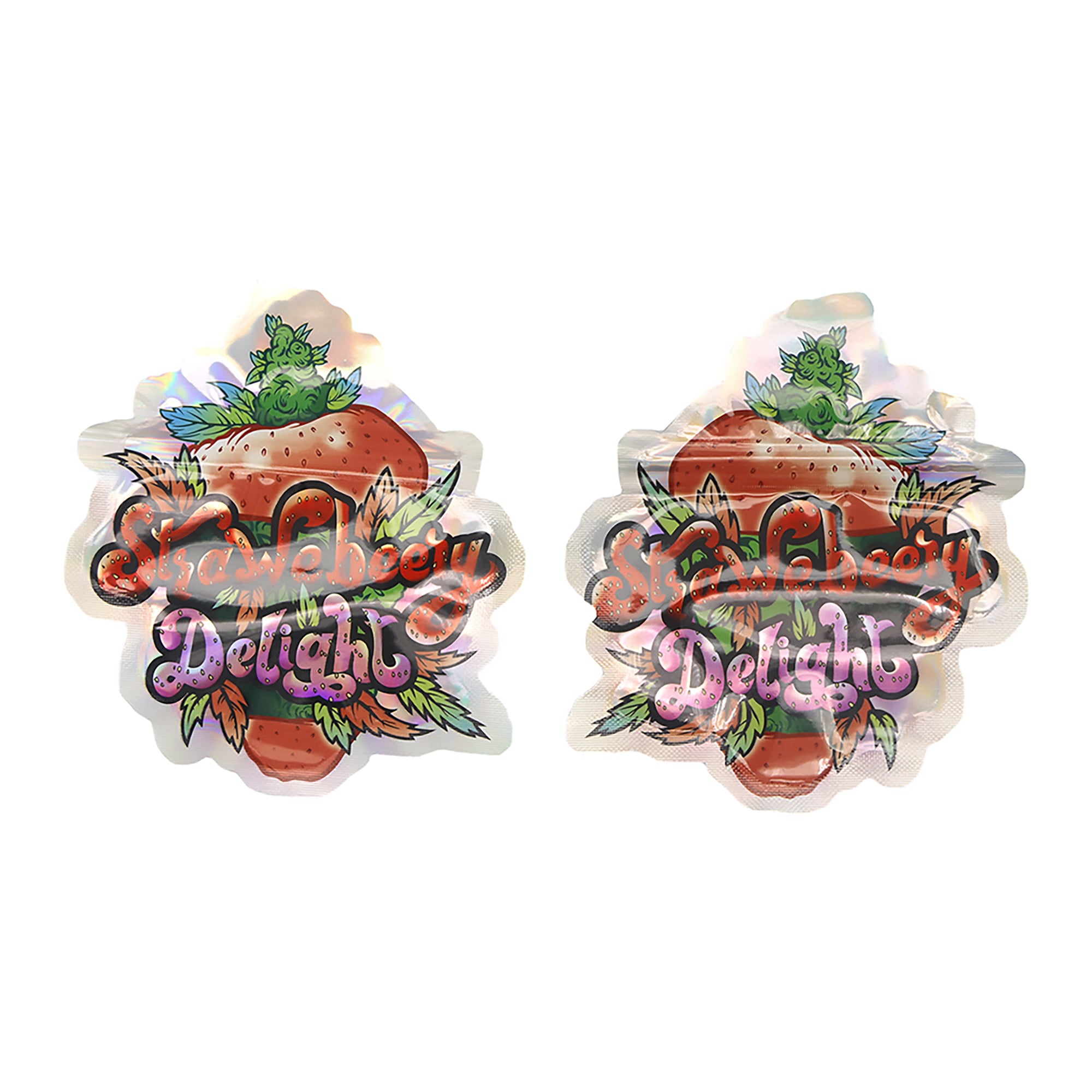 Flat Zipper Seal Bags – Holographic Strawberry Die Cut Fruit Flat Zipper Seal Bags – Holographic Strawberry Die Cut Fruit