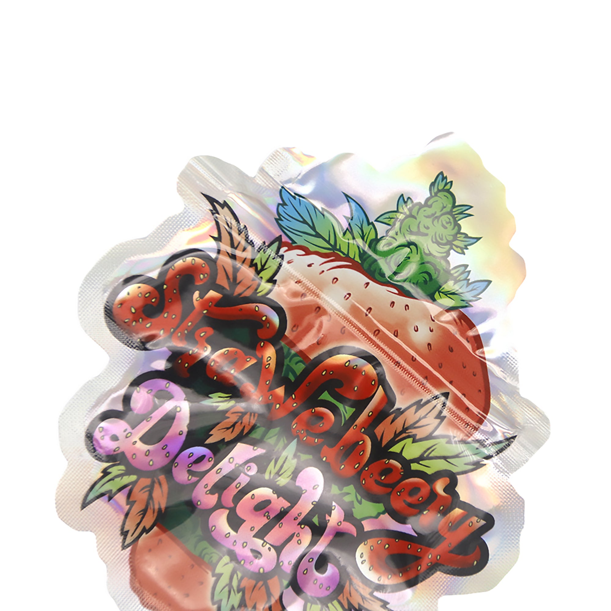 Flat Zipper Seal Bags – Holographic Strawberry Die Cut Fruit Flat Zipper Seal Bags – Holographic Strawberry Die Cut Fruit