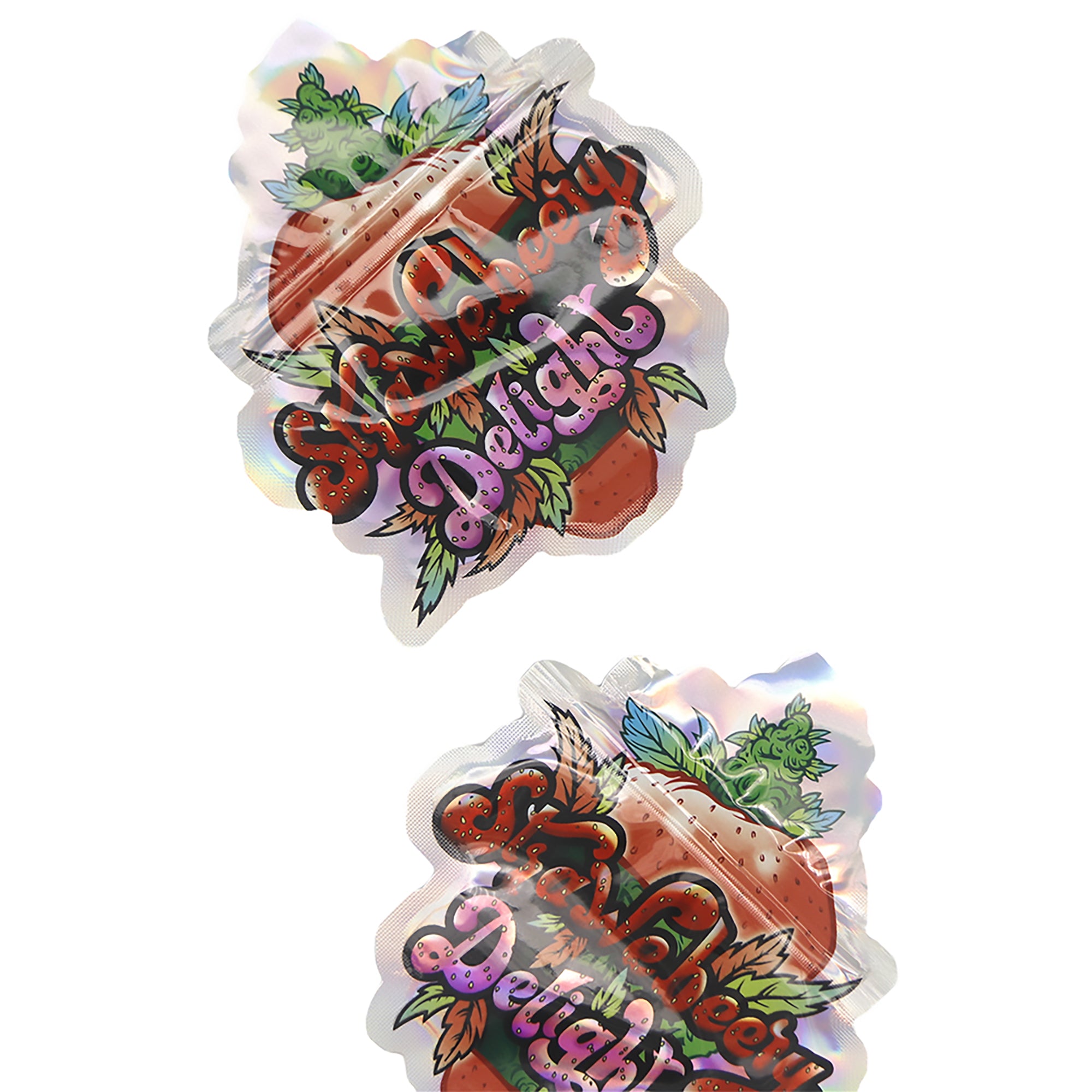 Flat Zipper Seal Bags – Holographic Strawberry Die Cut Fruit Flat Zipper Seal Bags – Holographic Strawberry Die Cut Fruit