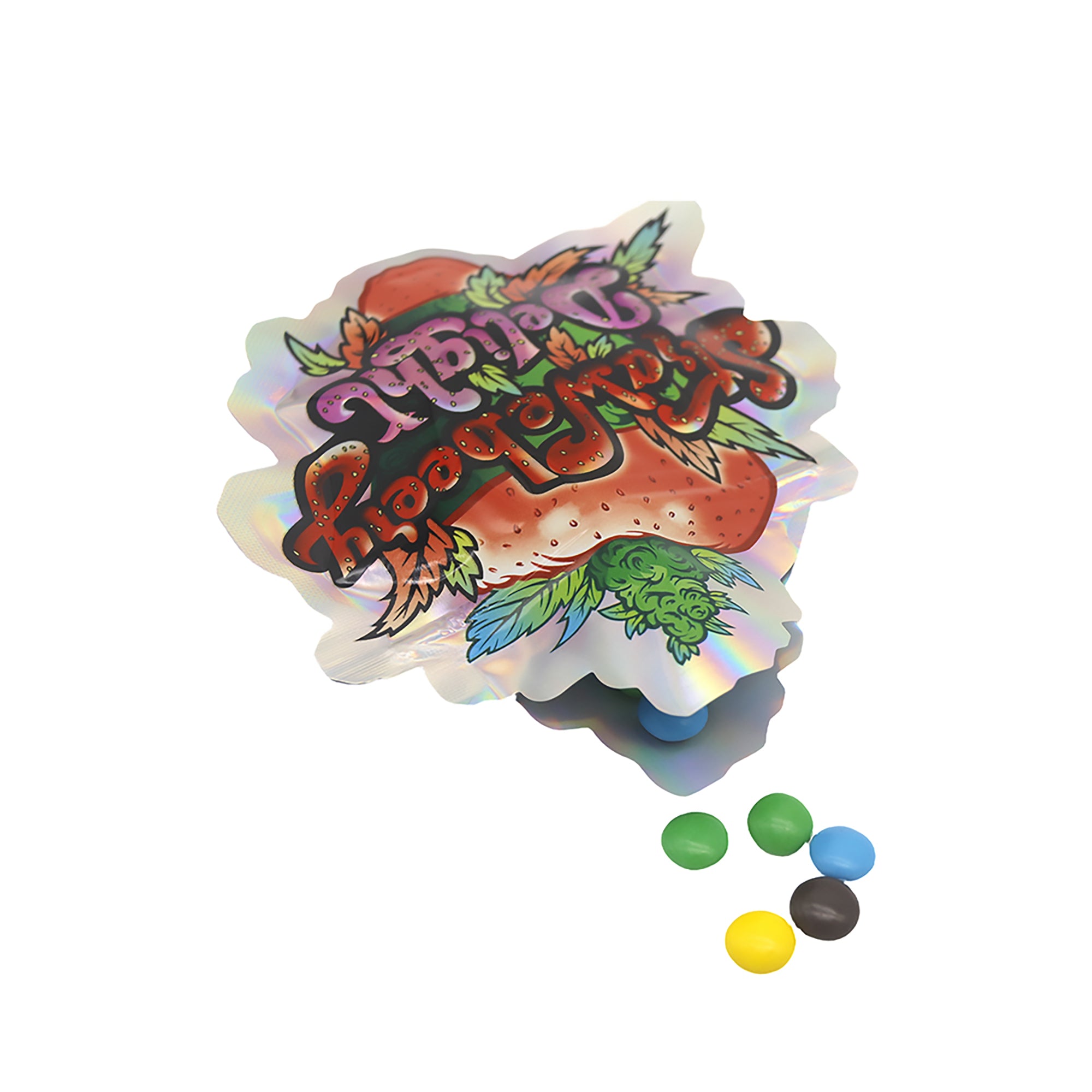 Flat Zipper Seal Bags – Holographic Strawberry Die Cut Fruit Flat Zipper Seal Bags – Holographic Strawberry Die Cut Fruit
