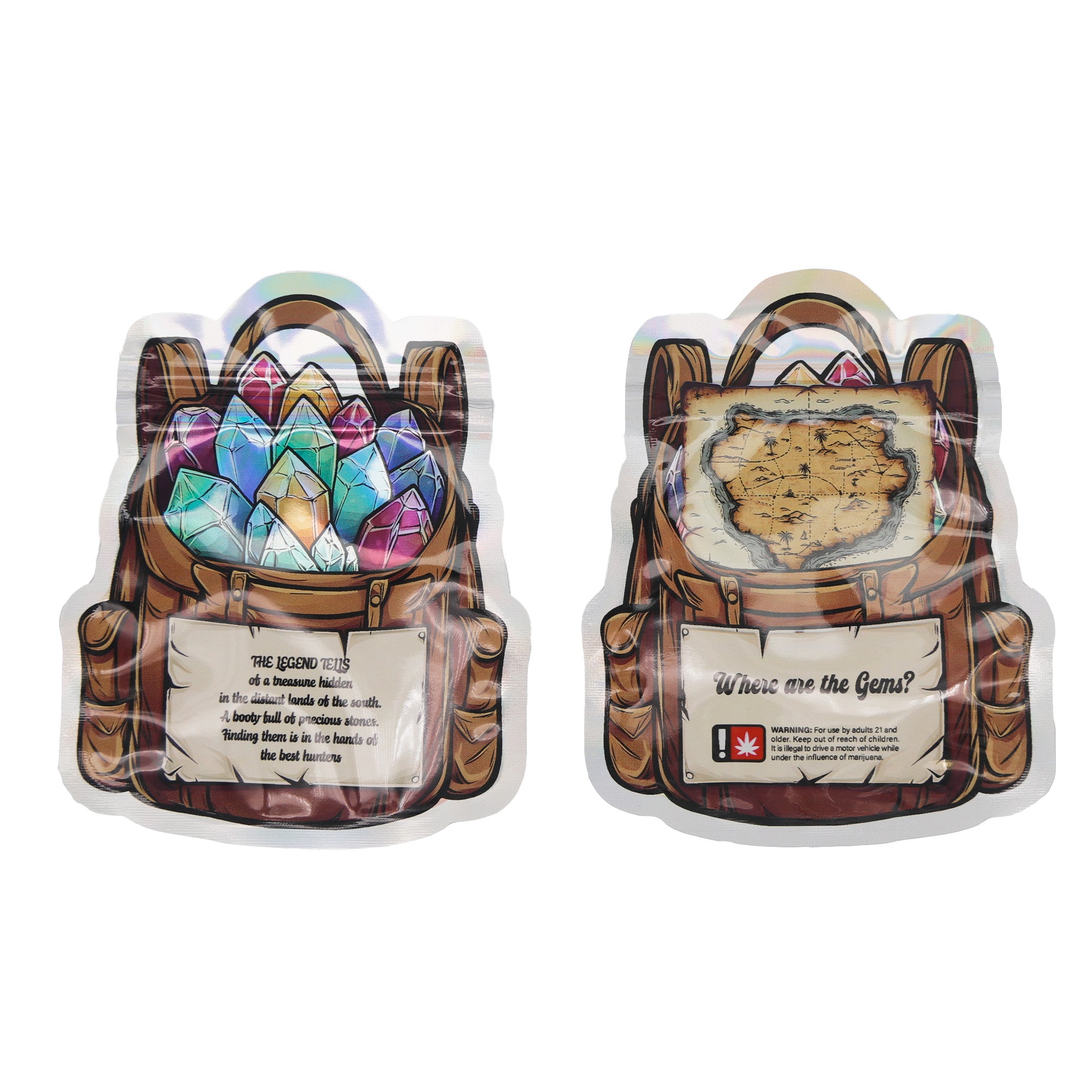 Flat Zipper Seal Bags – Holographic Treasure Hunting Die Cut