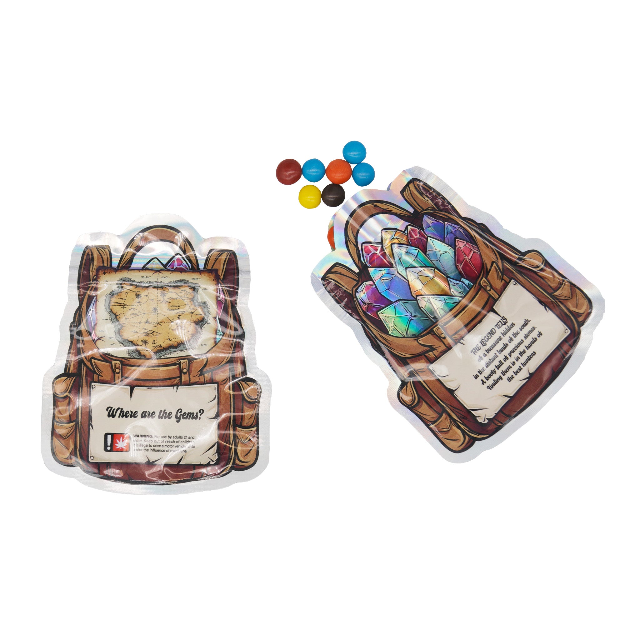 Flat Zipper Seal Bags – Holographic Treasure Hunting Die Cut Flat Zipper Seal Bags – Holographic Treasure Hunting Die Cut