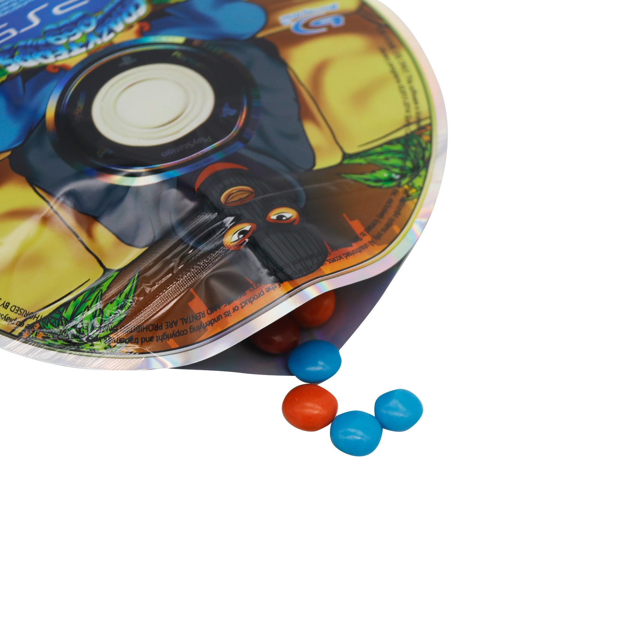 Flat Zipper Seal Bags – Holographic Video Game Die Cut Disc Flat Zipper Seal Bags – Holographic Video Game Die Cut Disc