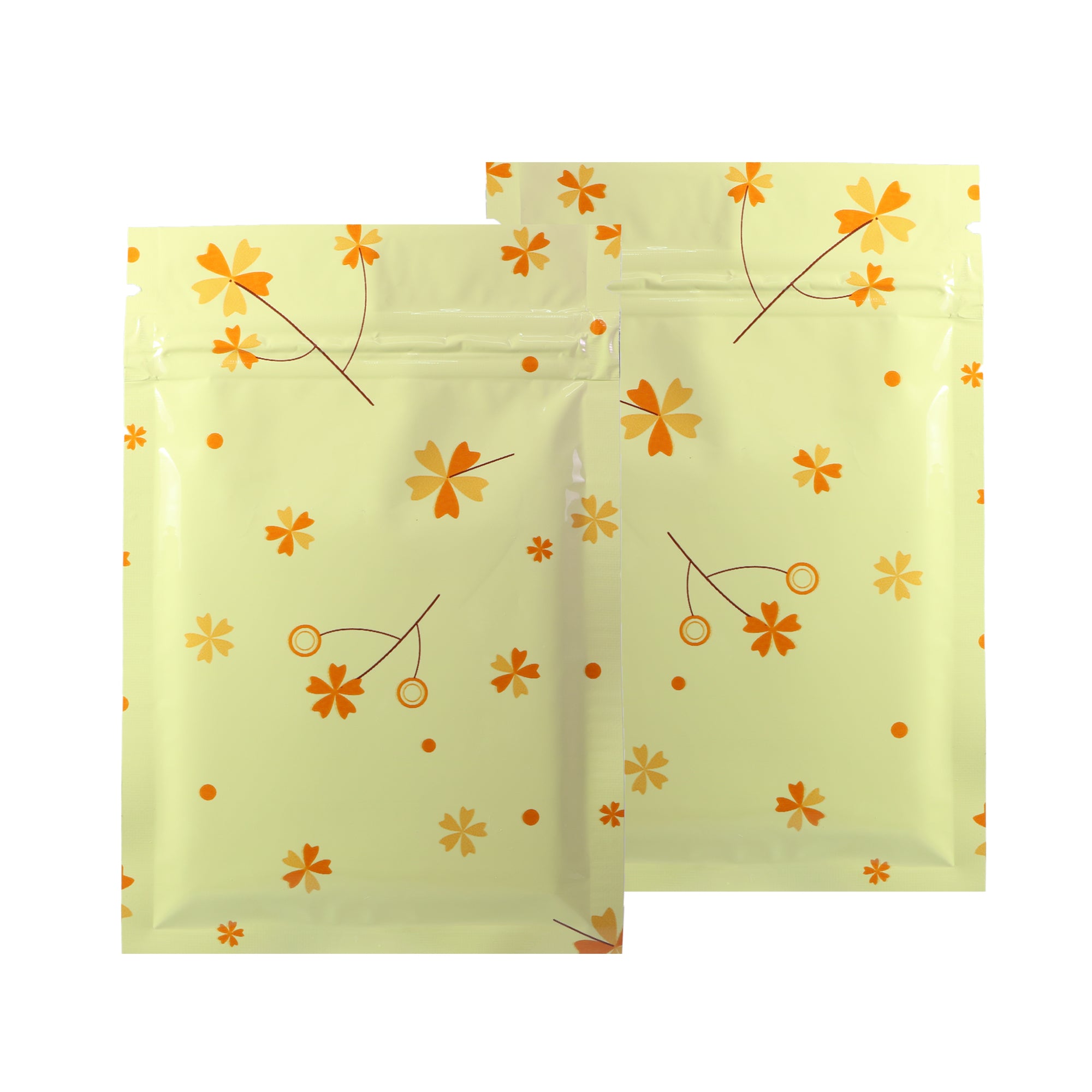 Glossy Autumn Leaves Yellow Flower Designed Foil Bags Flat Glossy Autumn Leaves Yellow Flower Designed Foil Bags Flat
