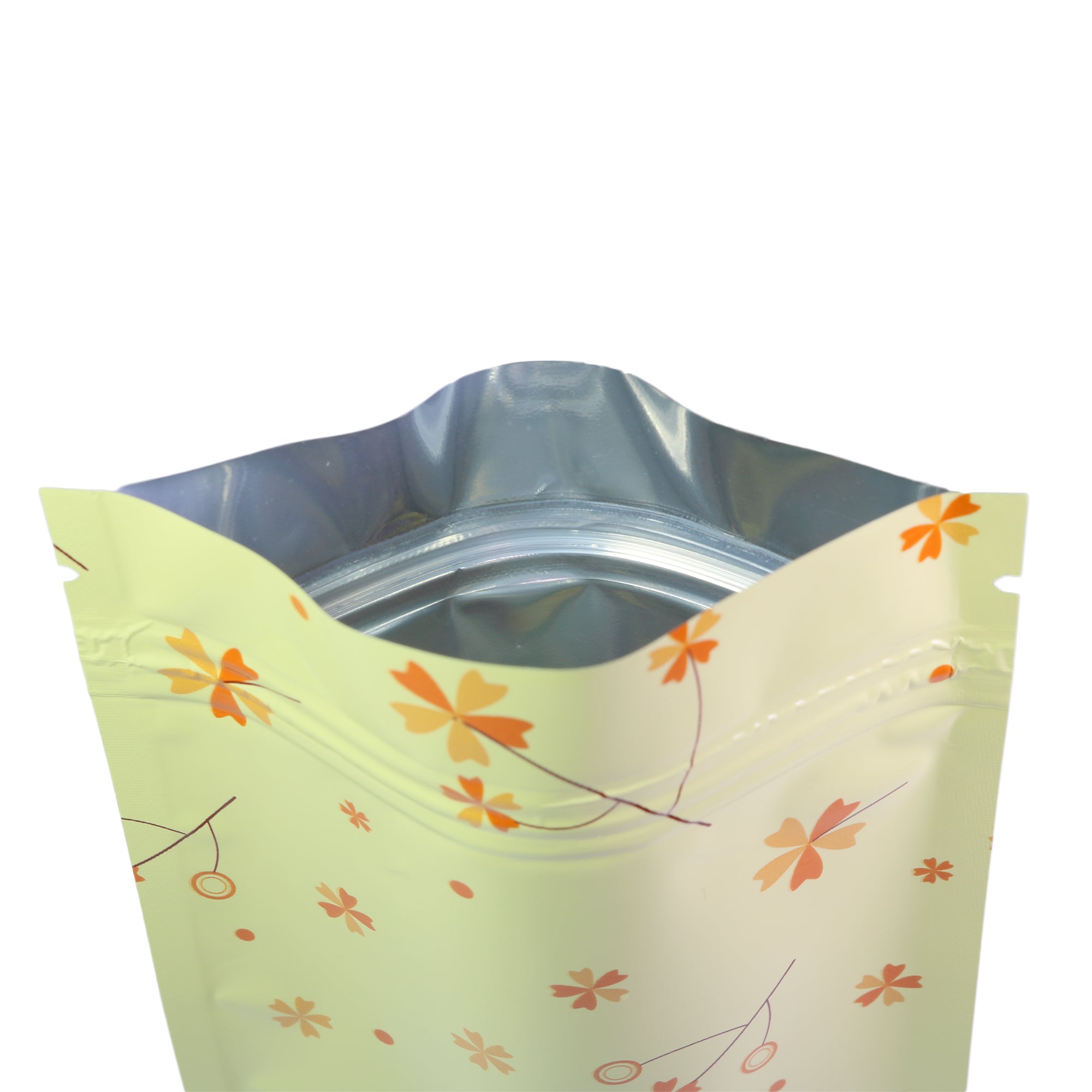Glossy Autumn Leaves Yellow Flower Designed Foil Bags Flat Glossy Autumn Leaves Yellow Flower Designed Foil Bags Flat