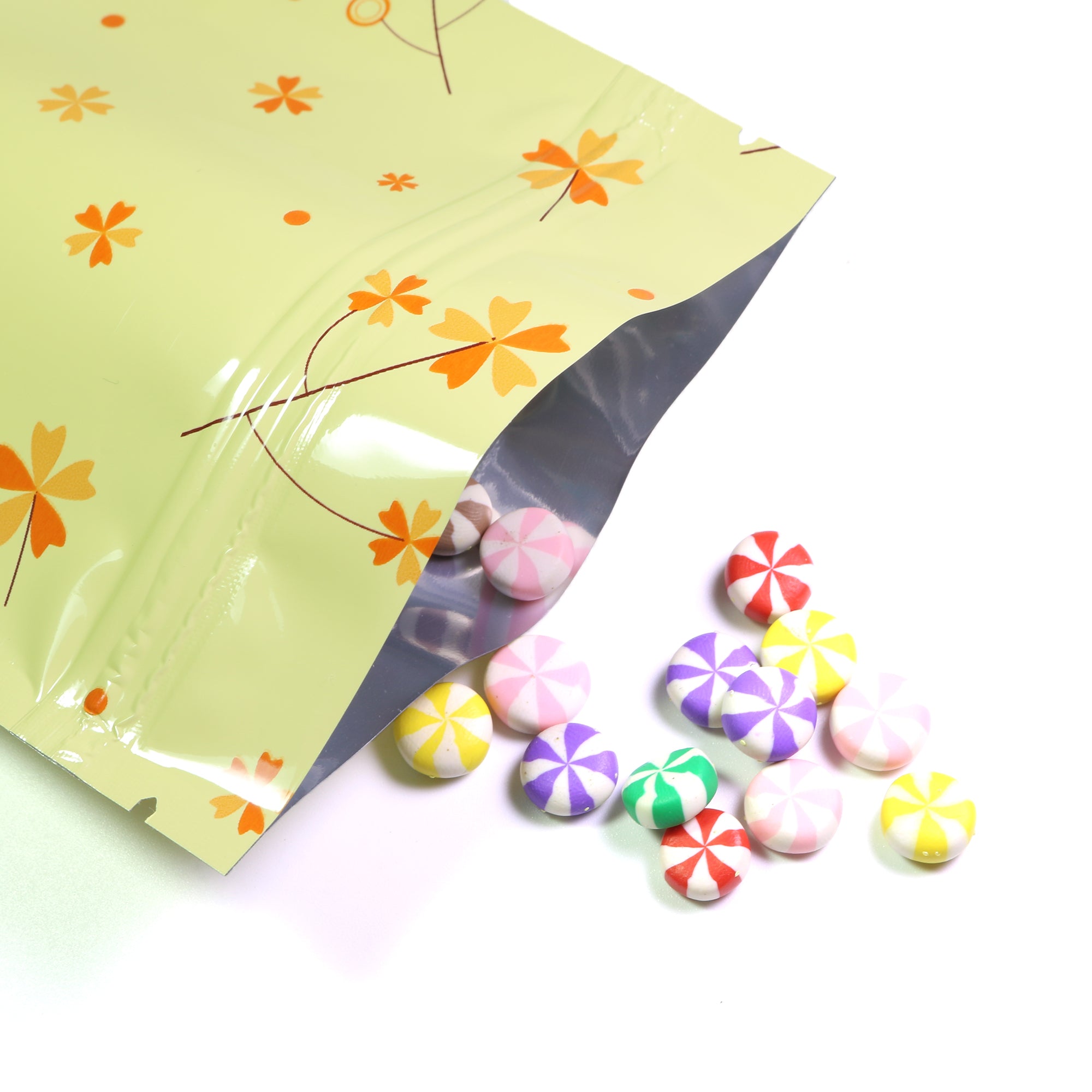 Glossy Autumn Leaves Yellow Flower Designed Foil Bags Flat Glossy Autumn Leaves Yellow Flower Designed Foil Bags Flat