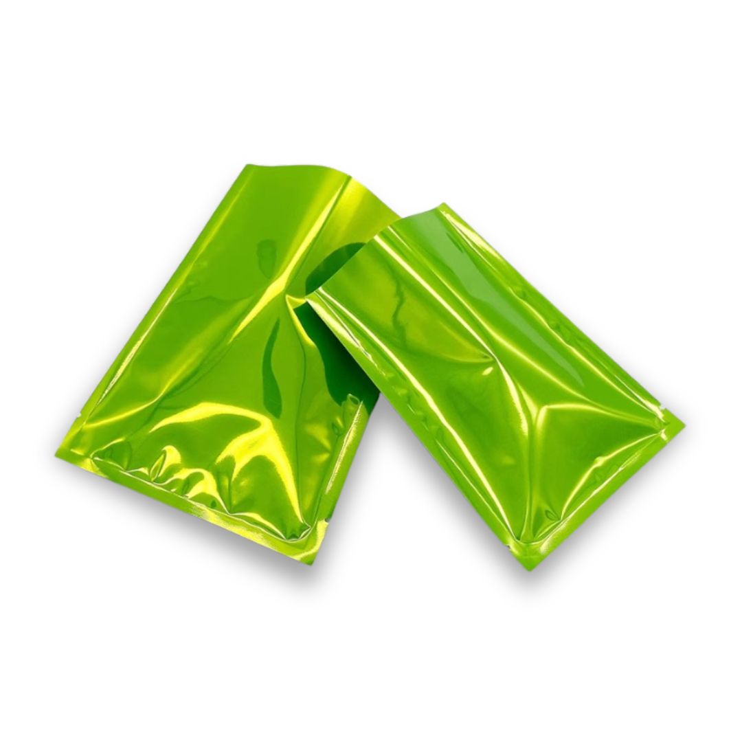 Glossy Electric Green Mylar Foil Open Fill Bags Glossy Electric Green Mylar Foil Open Fill Bags