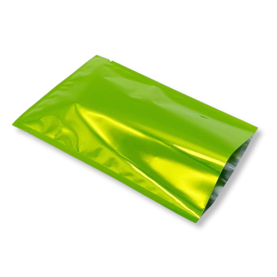 Glossy Electric Green Mylar Foil Open Fill Bags Glossy Electric Green Mylar Foil Open Fill Bags