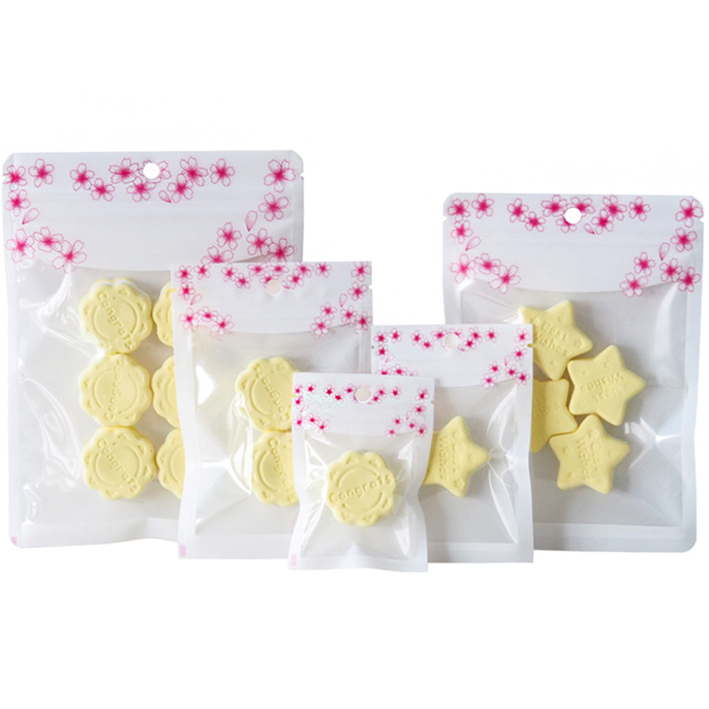 Glossy Floral White Polyethylene Zipper Seal Flat Bags with Glossy Floral White Polyethylene Zipper Seal Flat Bags with