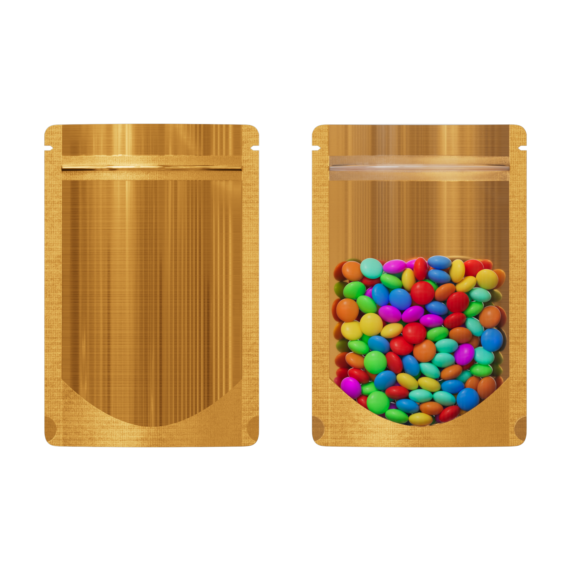 Glossy Half Gold Rush Metallic Mylar Foil Stand Strong Bags Glossy Half Gold Rush Metallic Mylar Foil Stand Strong Bags