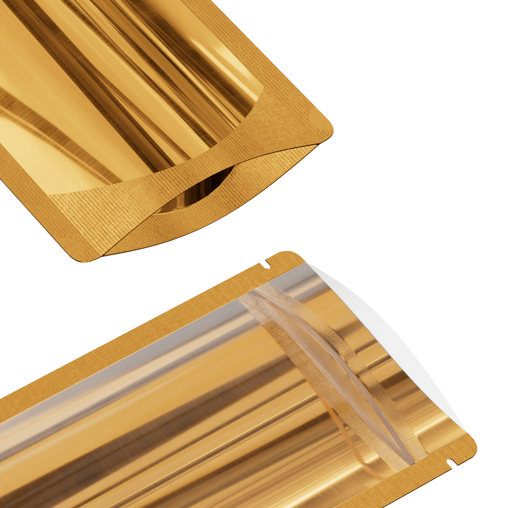 Glossy Half Gold Rush Metallic Mylar Foil Stand Strong Bags Glossy Half Gold Rush Metallic Mylar Foil Stand Strong Bags
