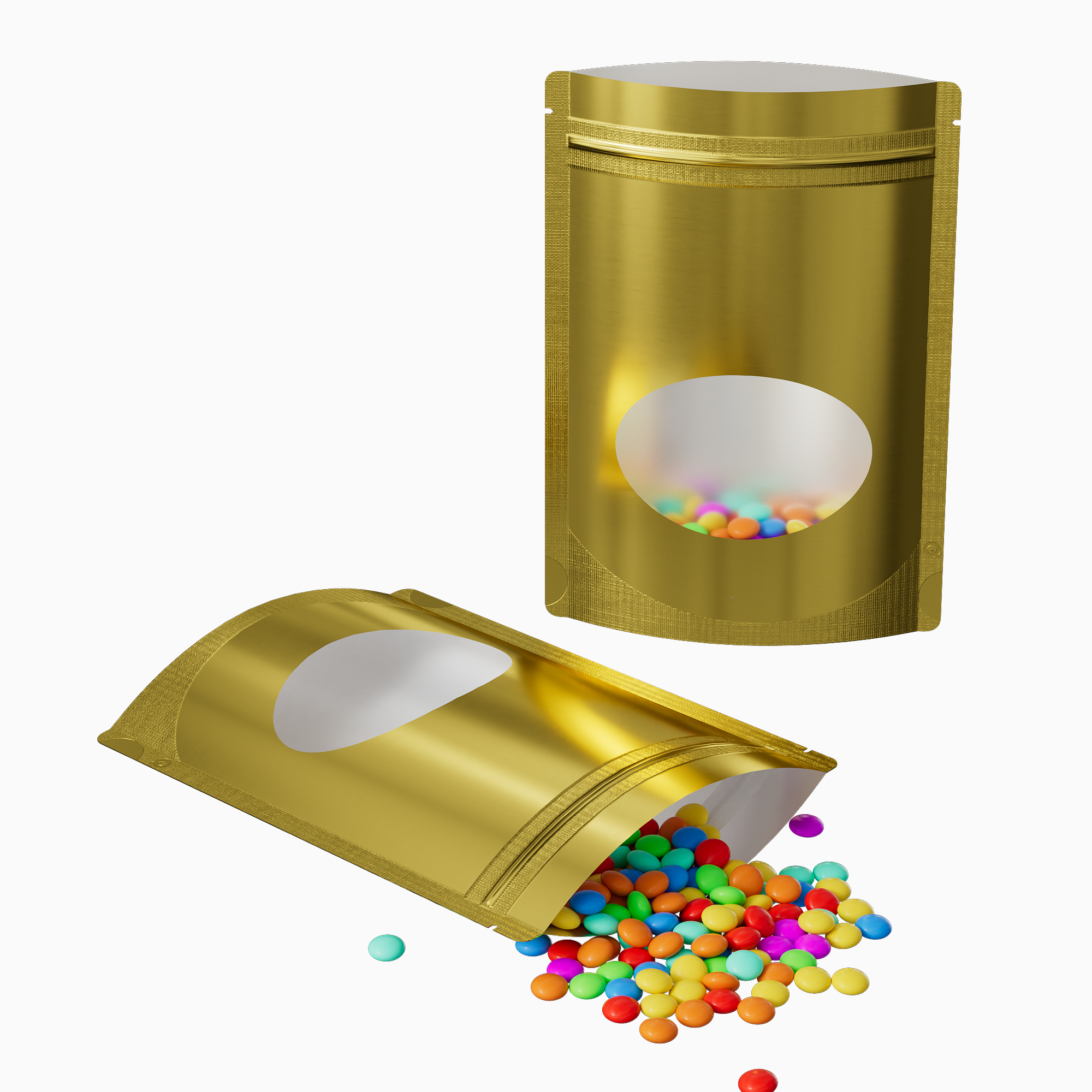 Glossy Sweet Cream Gold Round Window Plastic and Mylar Stand Glossy Sweet Cream Gold Round Window Plastic and Mylar Stand